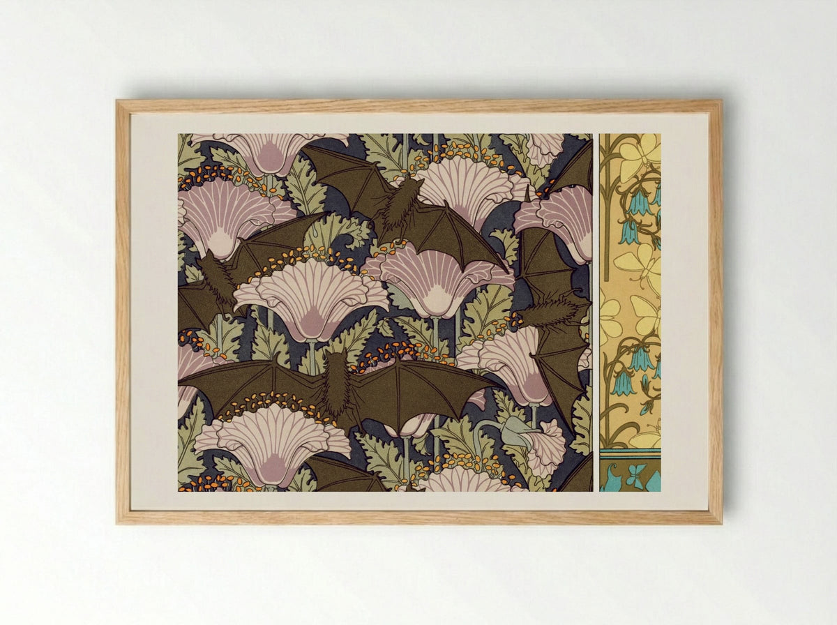 Chauves-souris et Pavots; Papillons et Campanules - Maurice Pillard Verneuil - Framed Print Wood