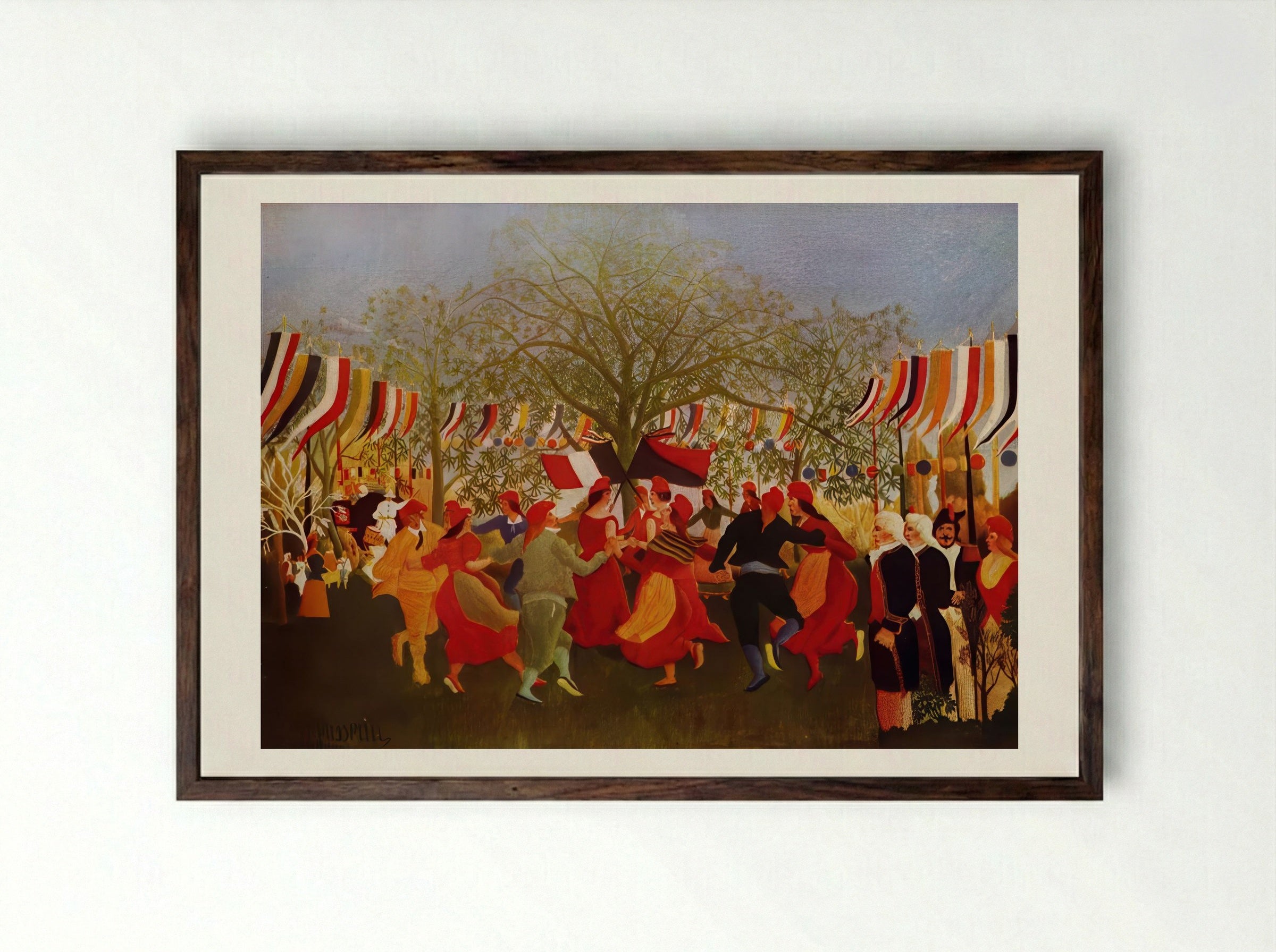 Centennial of Independence by Henri Rousseau – Naïve Art Historical Celebration Print - Framed Print Dark Wood