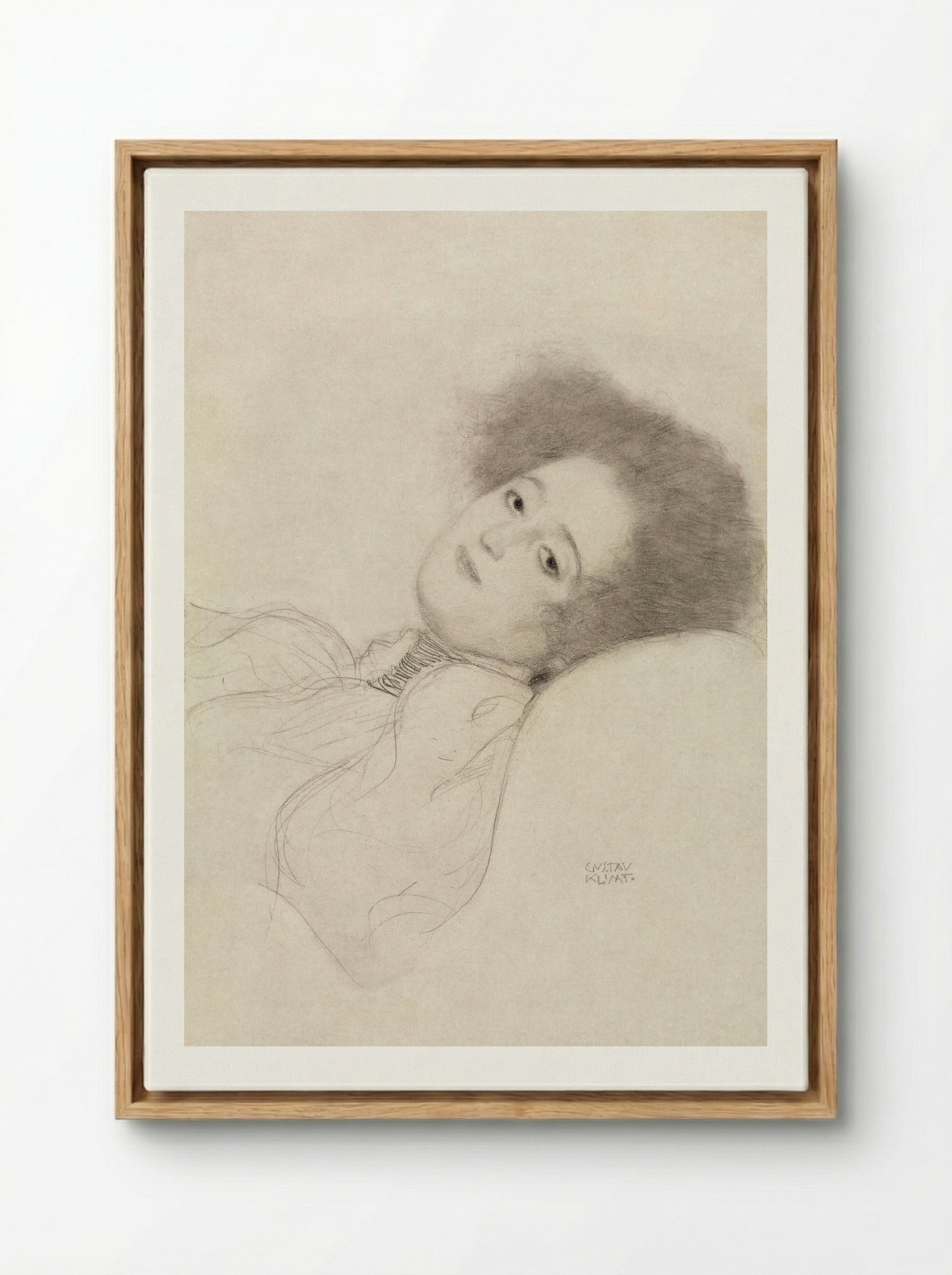 Portrait of a Young Woman Reclining - Gustav Klimt - Framed Canvas Wood