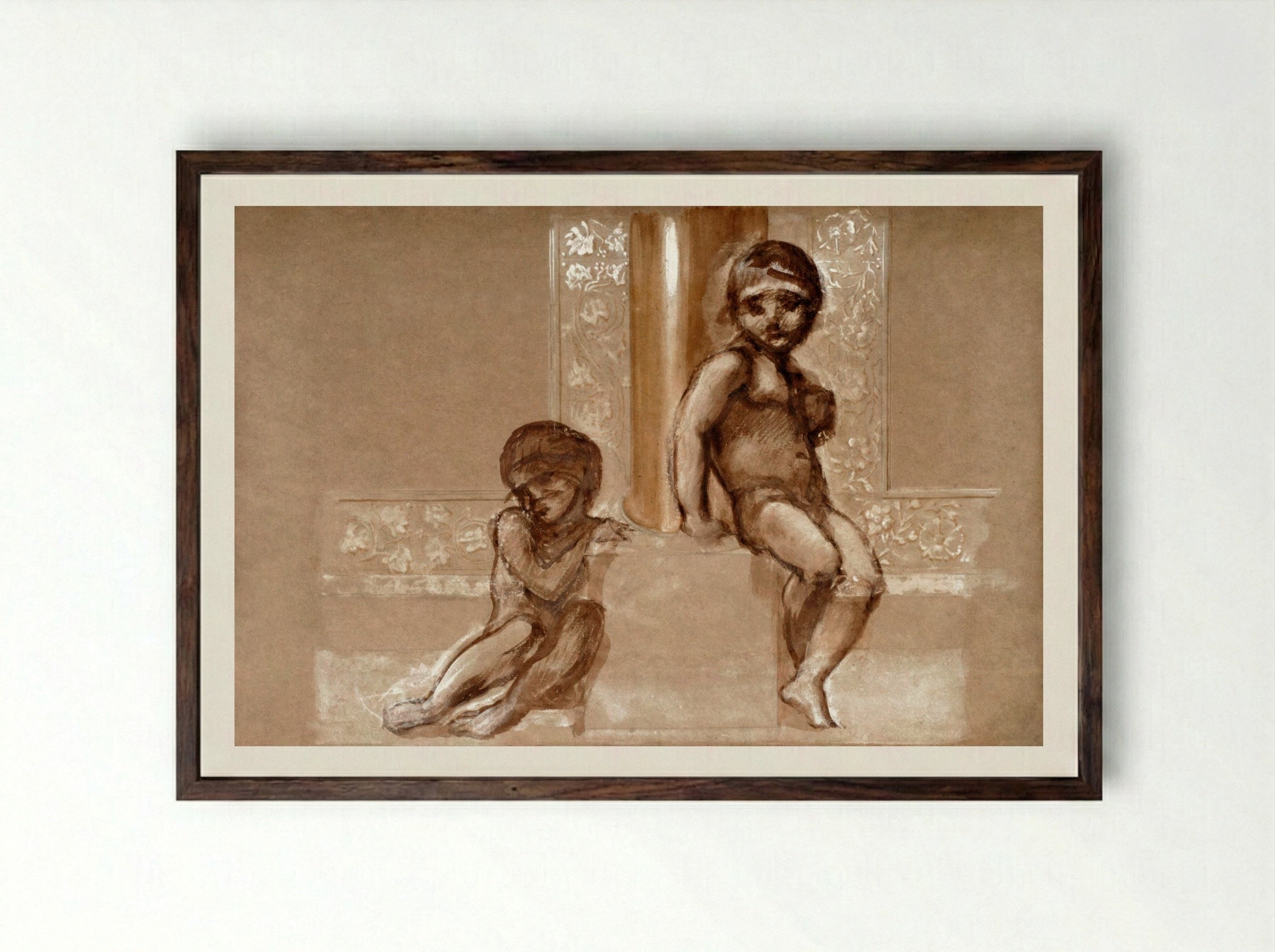 Study of Two Putti for 'The Troy Triptych' - Edward Burne-Jones - Framed Print Dark Wood
