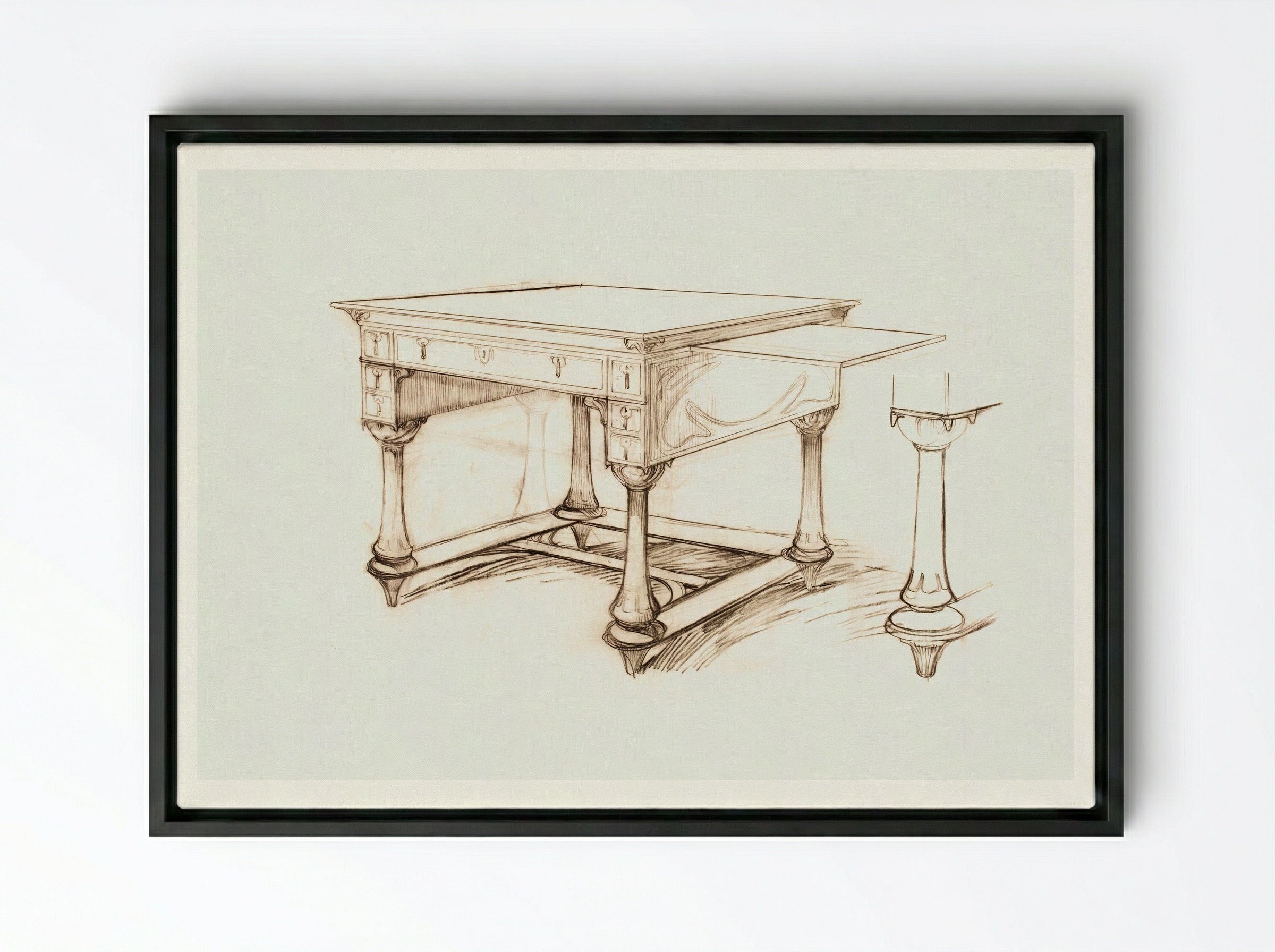 Project of an Office Table - Alphonse Mucha - Framed Canvas Black