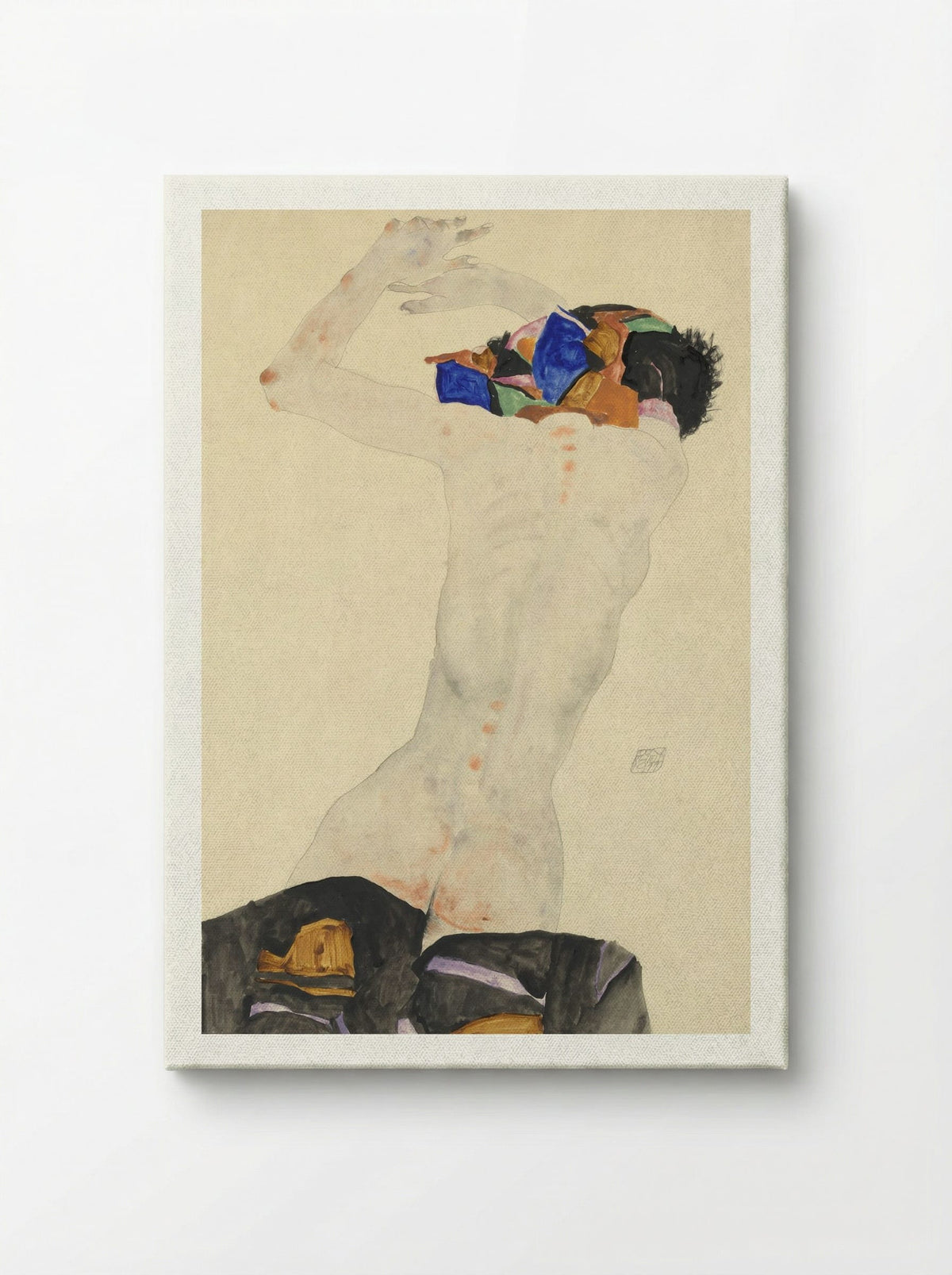 Reclining Nude with Colourful Cloth - Egon Schiele - Canvas