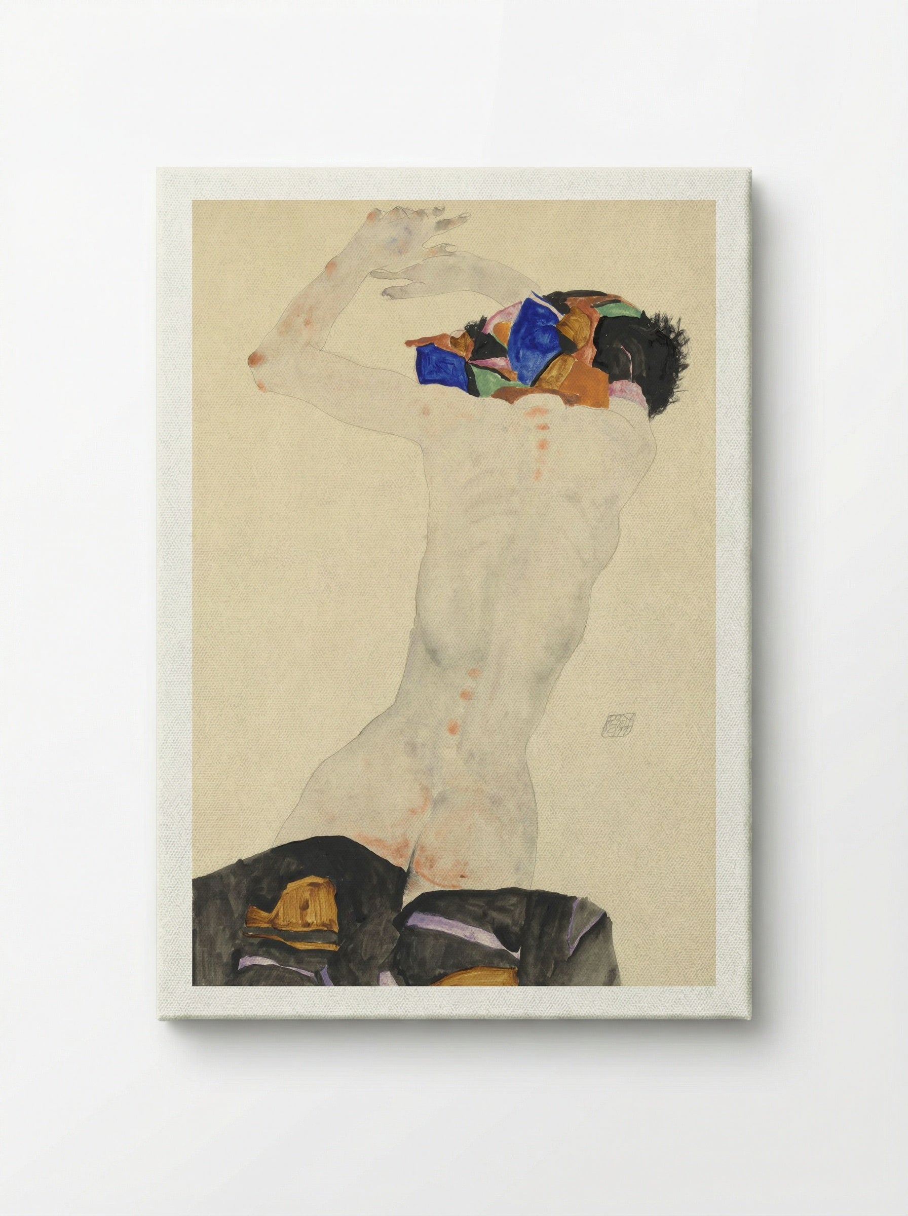 Reclining Nude with Colourful Cloth - Egon Schiele - Canvas