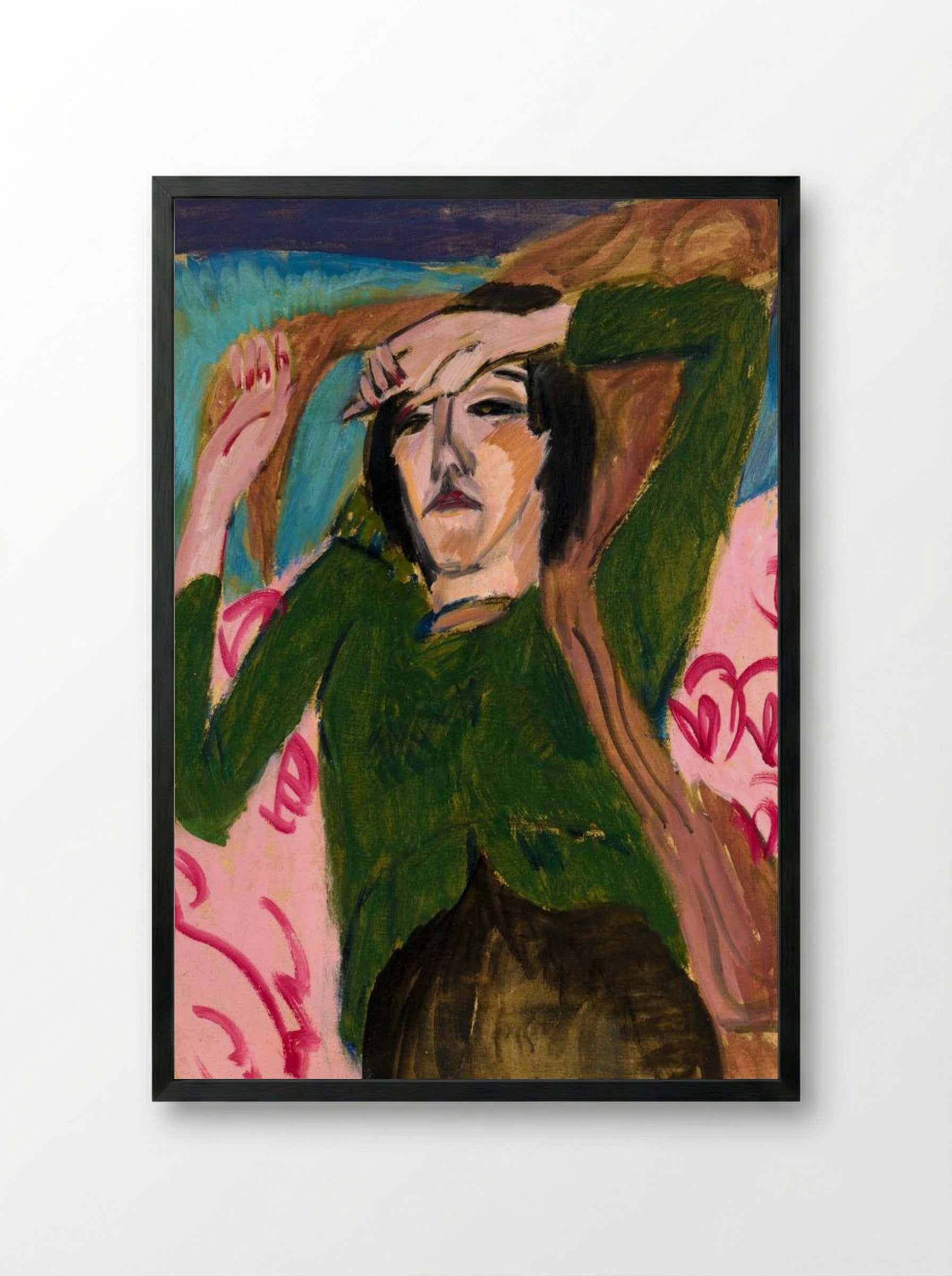 Woman in a Green Blouse - Ernst Ludwig Kirchner - Framed Print Black