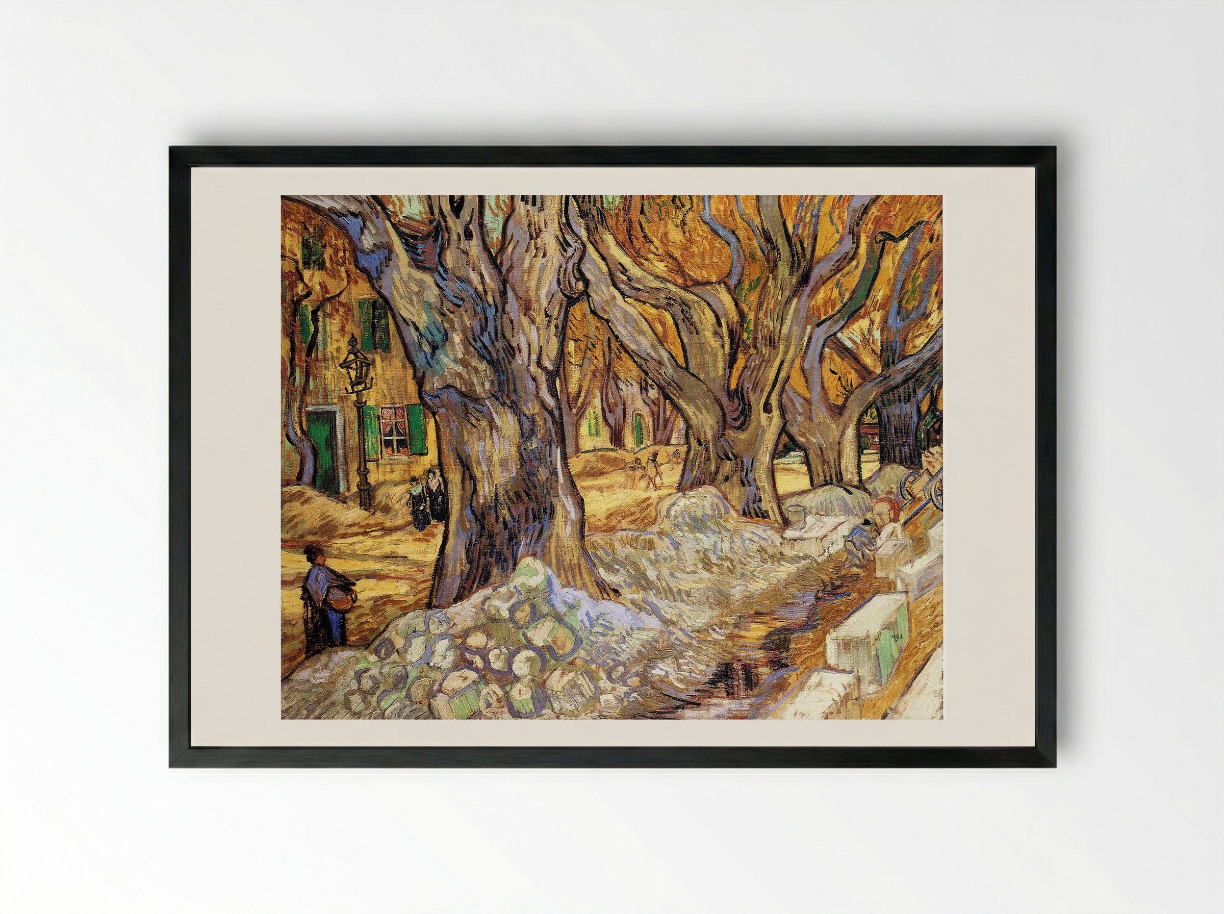 The Large Plane Trees (Road Menders at Saint-Rémy) - Vincent van Gogh - Framed Print Black