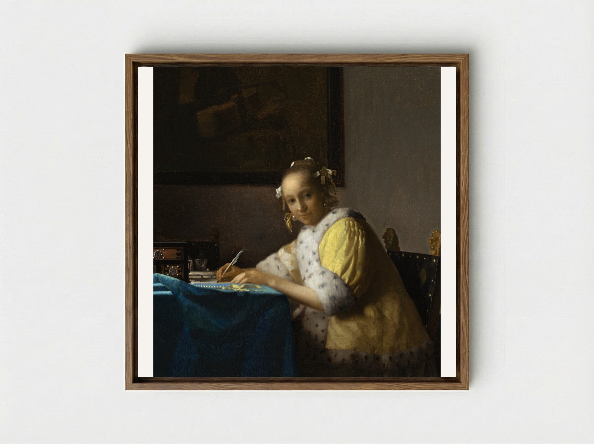 A Lady Writing a Letter - Johannes Vermeer - Framed Canvas Wood