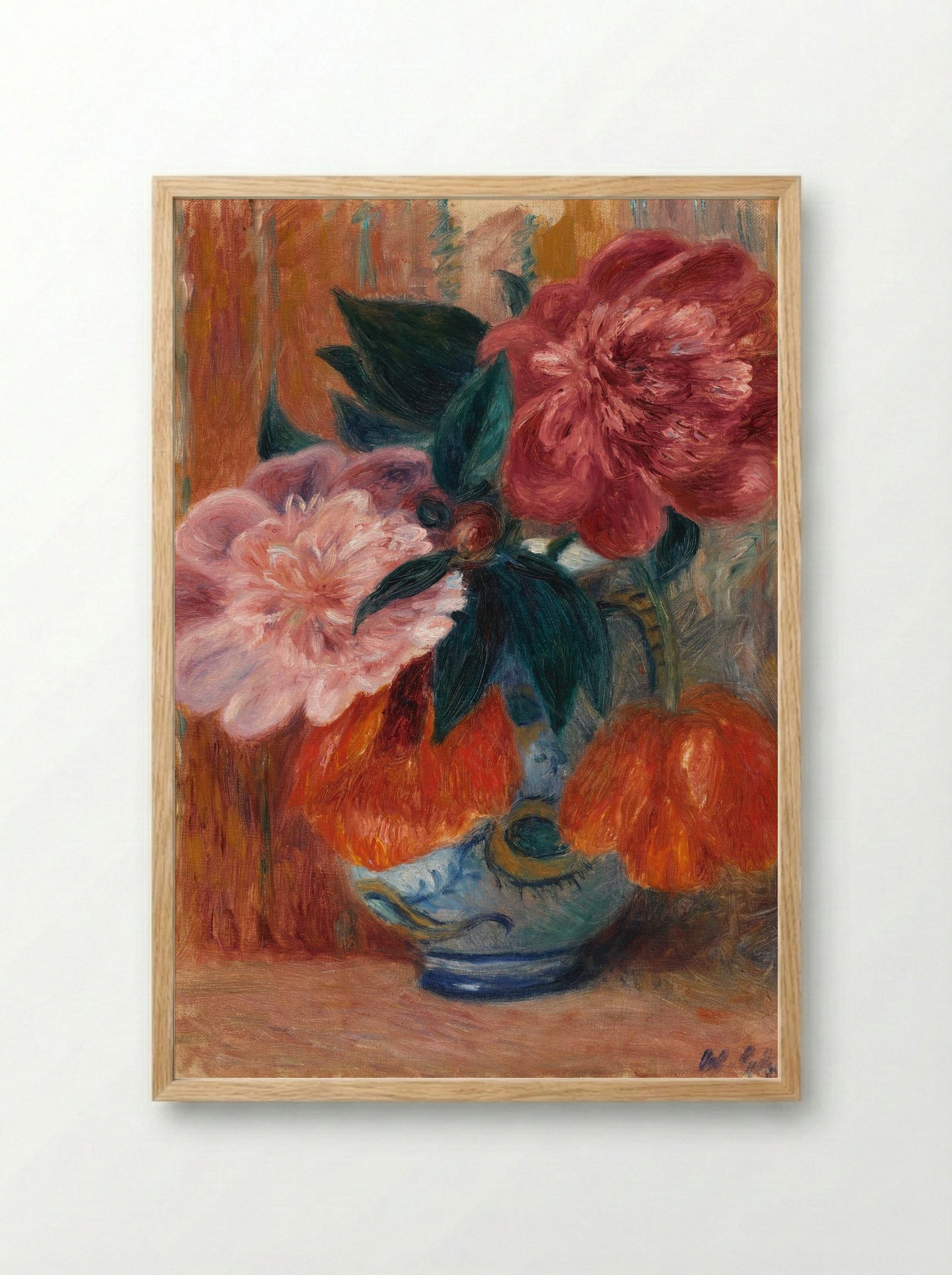 Tulips and Peonies in Pitcher - William James Glackens - Framed Print Wood