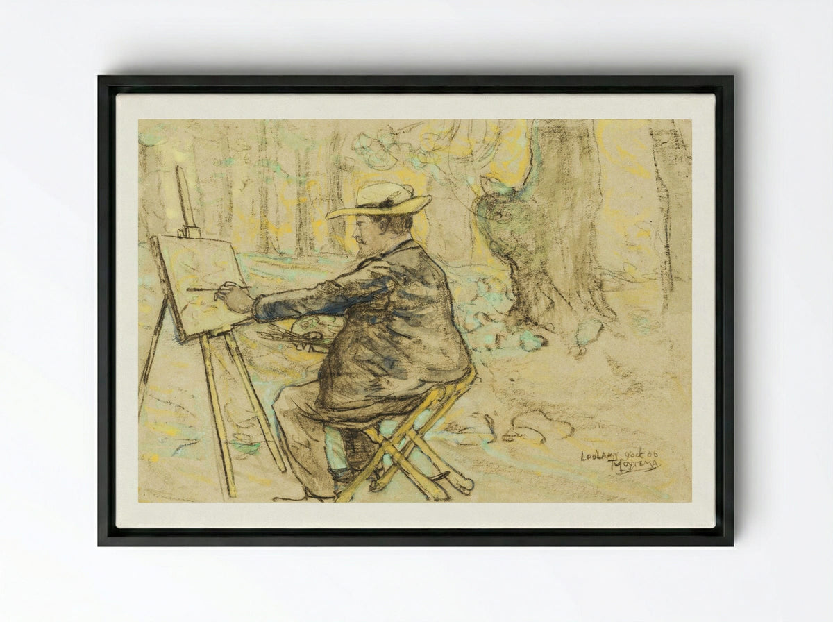 Portret van Henricus, schilderend in de Loolaan te Den Haag - Theodorus van Hoytema - Framed Canvas Black