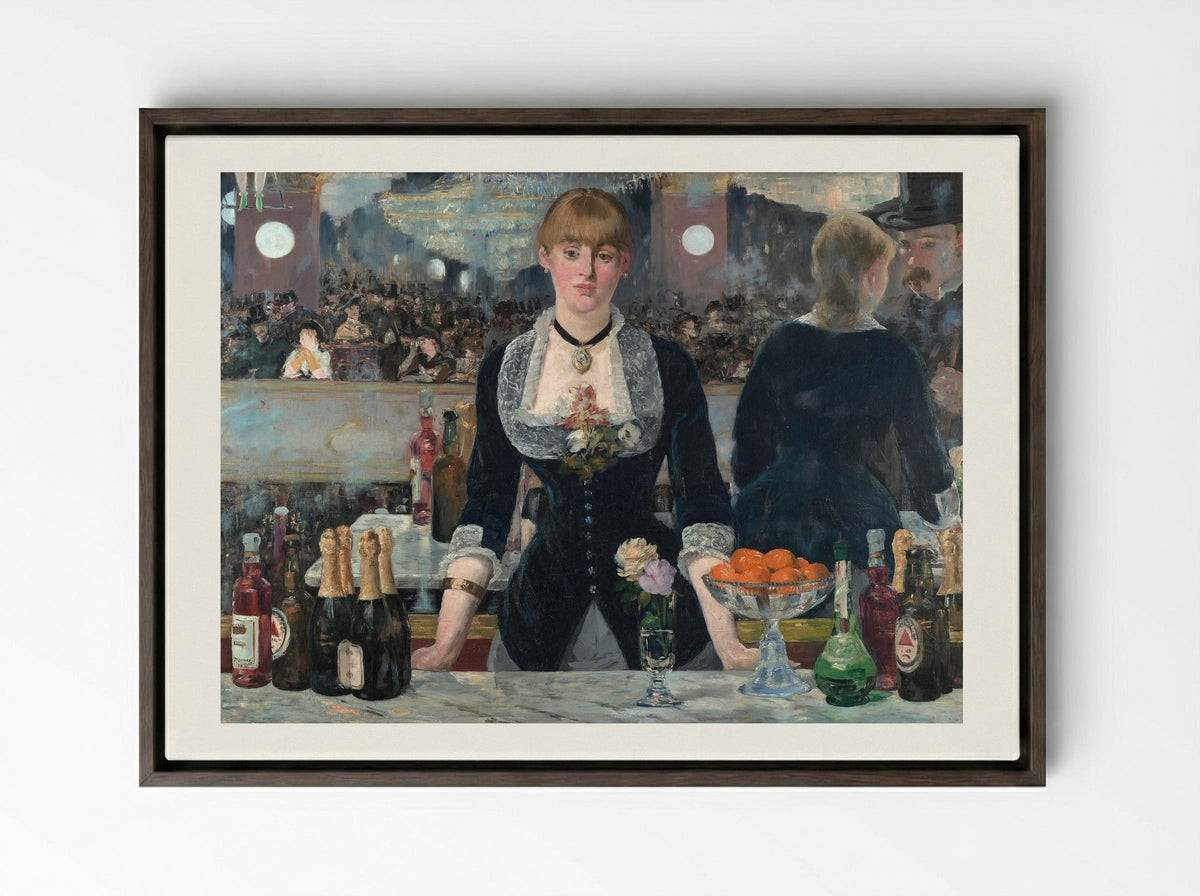 A Bar at the Folies-Bergère - Édouard Manet - Framed Canvas Dark Wood