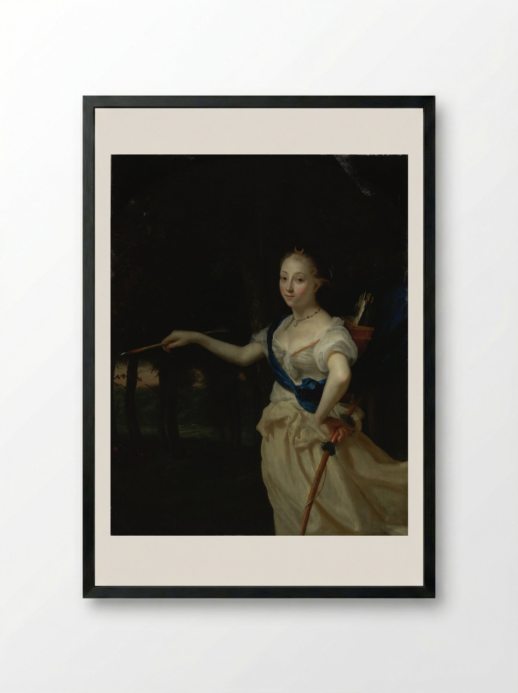 Portrait of a Lady as the Goddess Diana - Godfried Schalcken - Framed Print Black