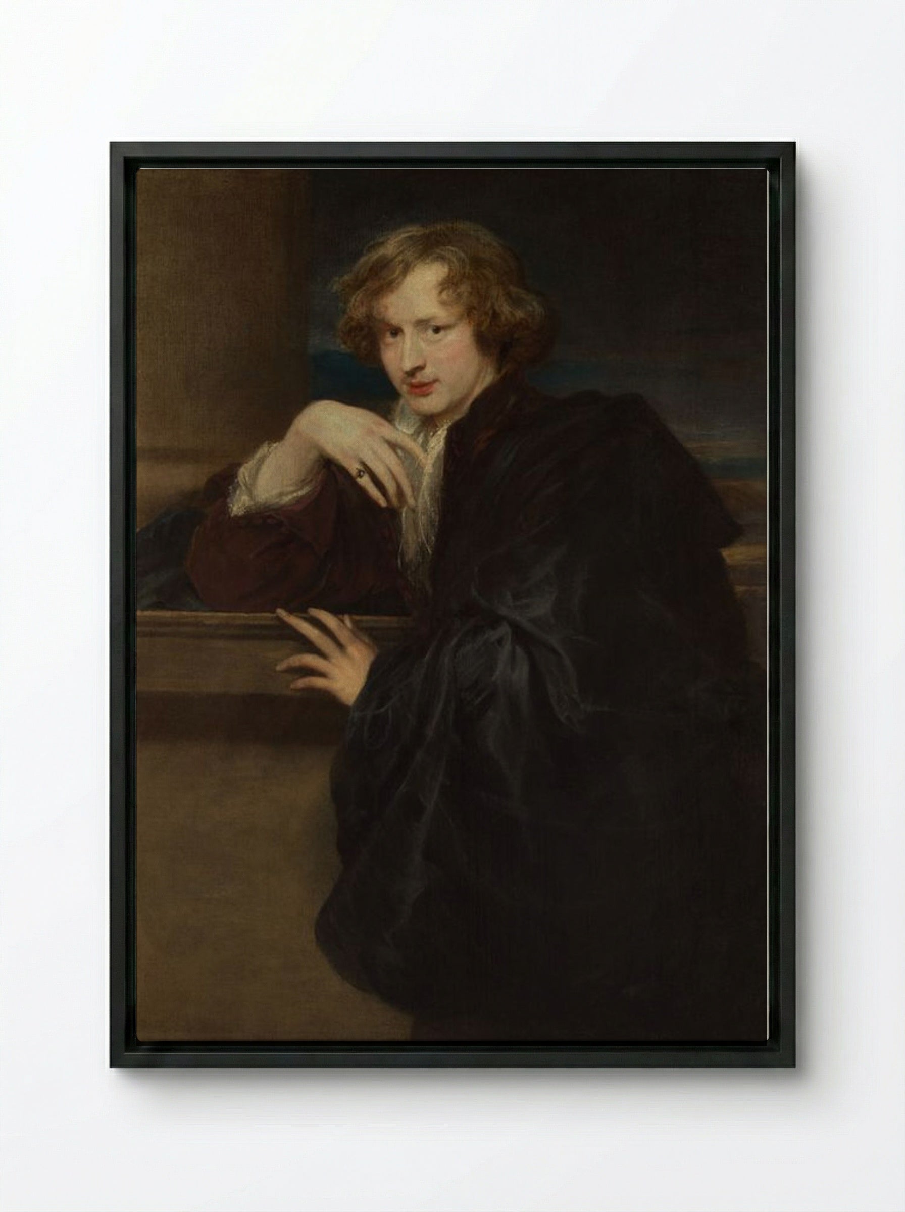 Self-Portrait - Anthony van Dyck - Framed Canvas Black