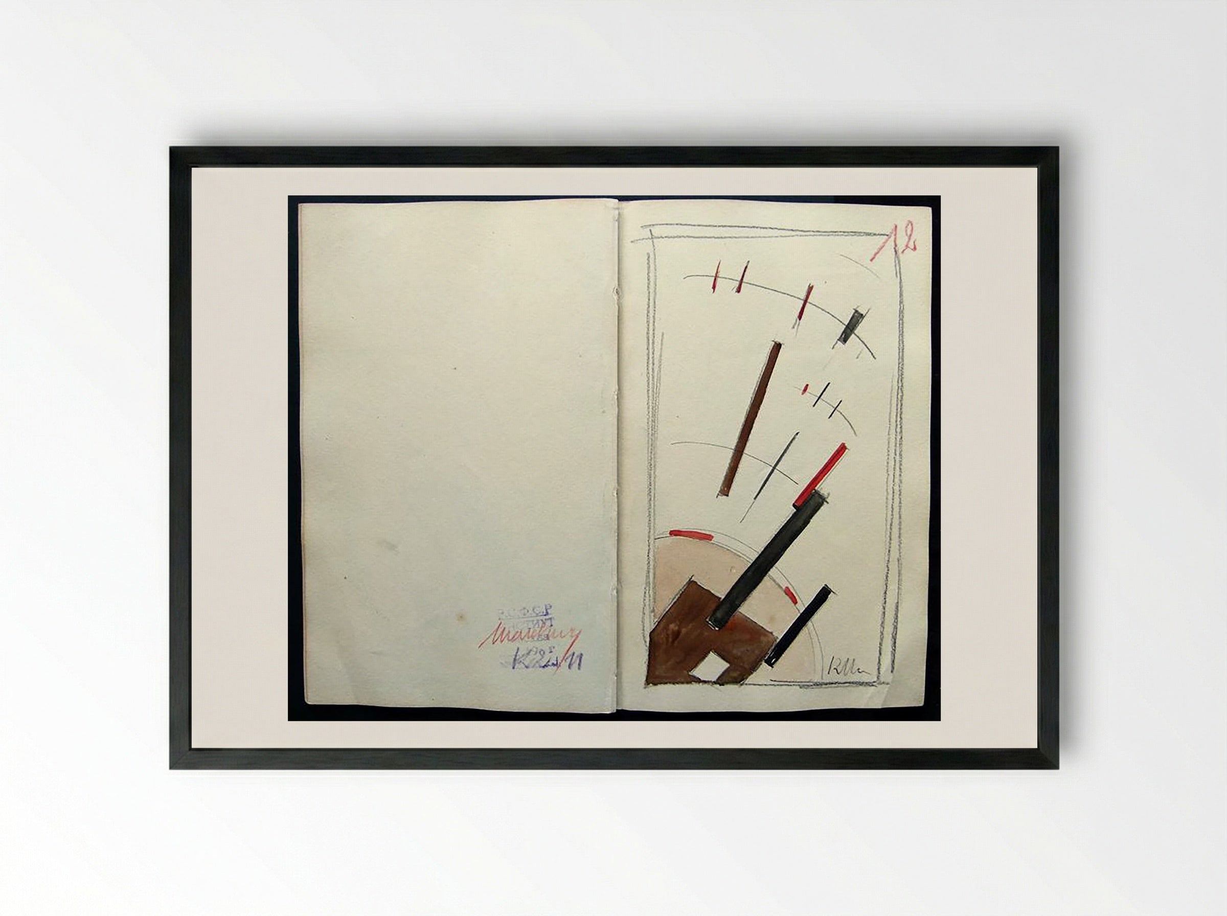 Suprematist Composition (Sketchbook Page) - Ivan Kliun - Framed Print Black