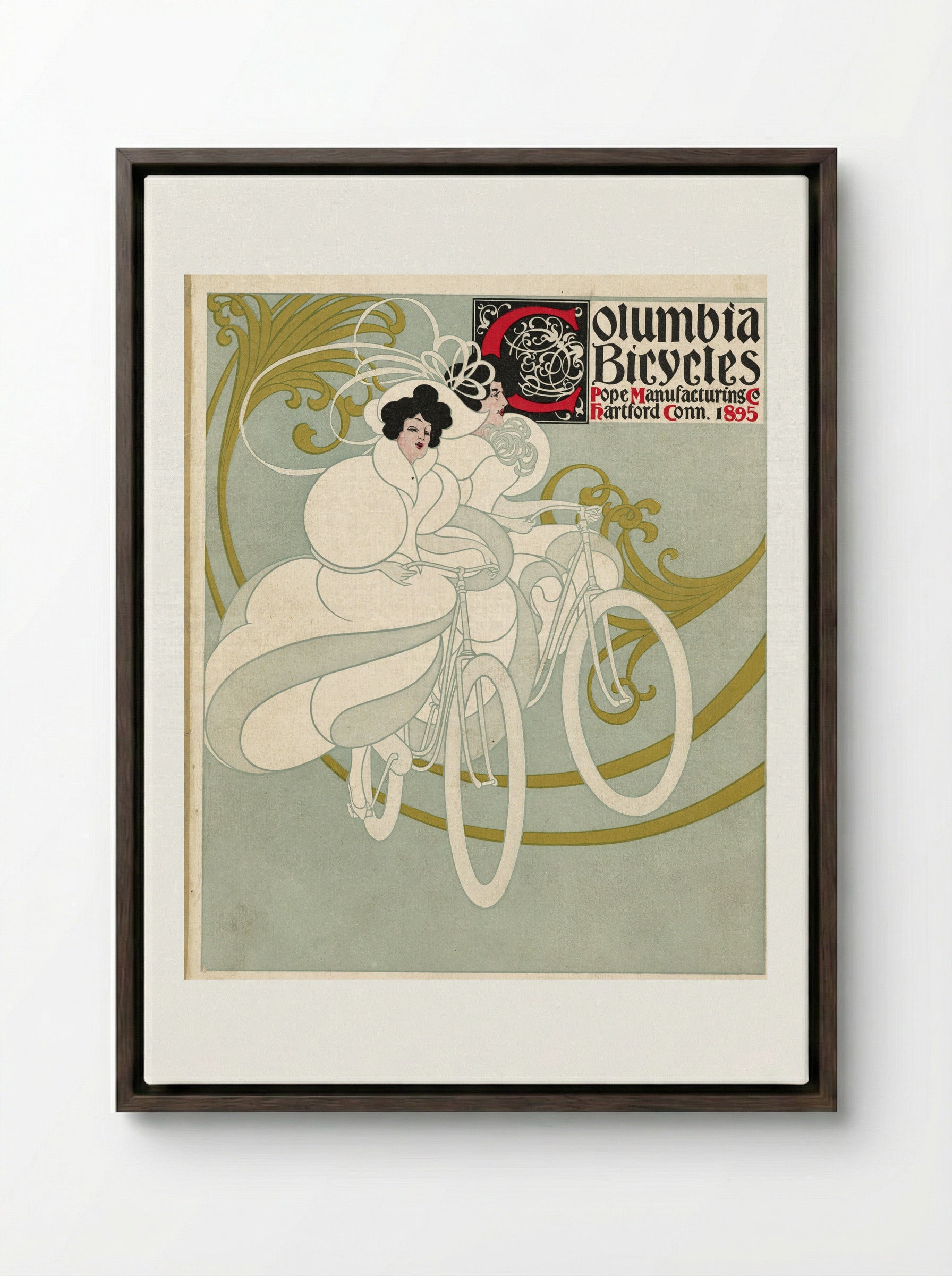 Columbia Bicycles, Pope Manufacturing Co., Hartford, Conn. - Will H. Bradley - Framed Canvas Dark Wood