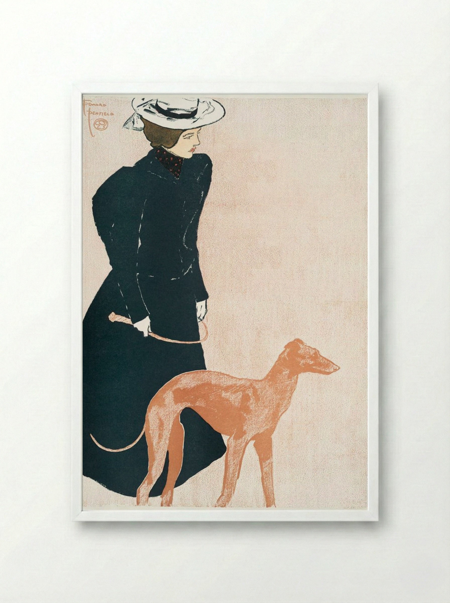 Woman with Greyhound - Edward Penfield - Framed Print White