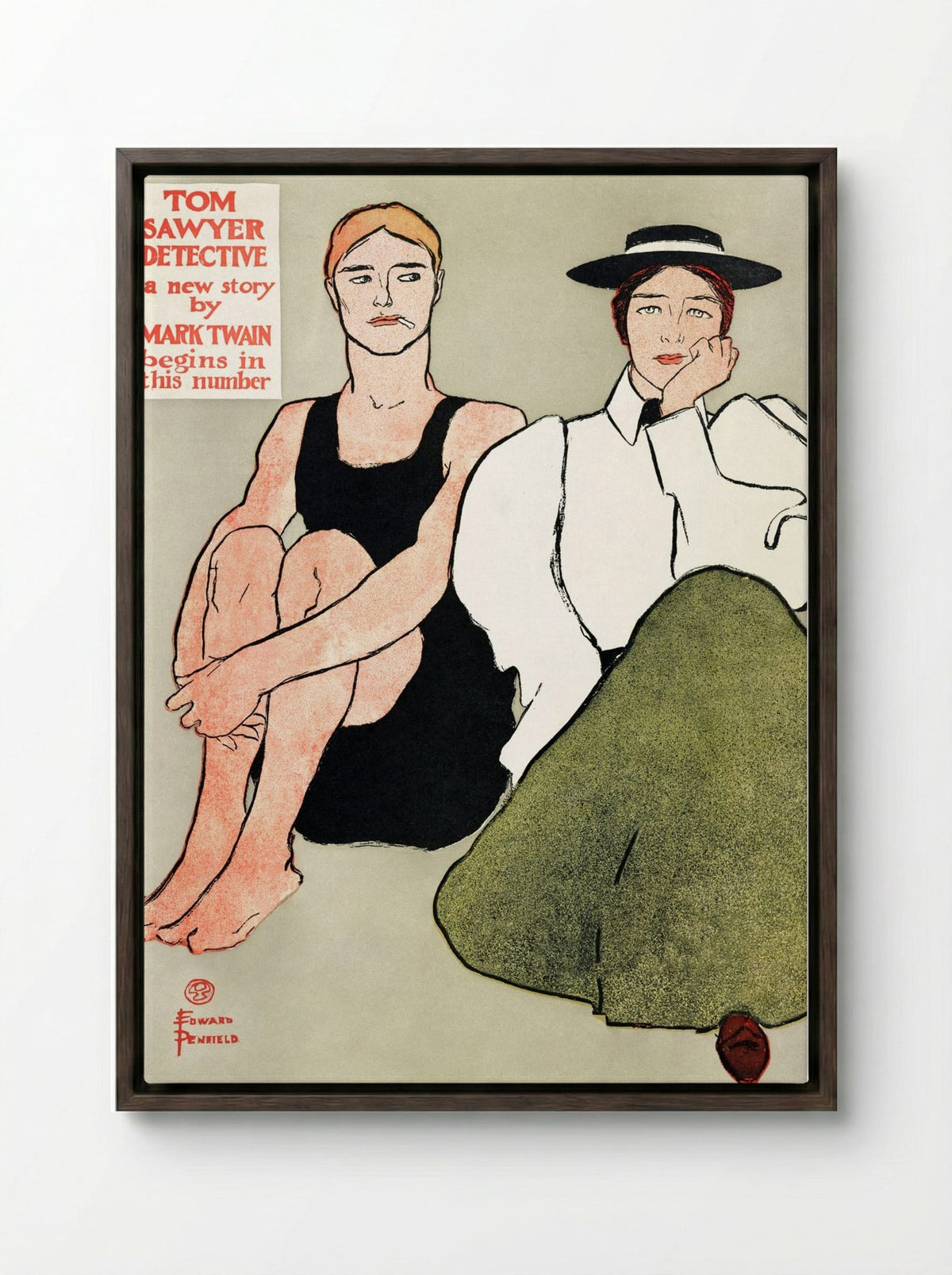 Two Seated Women - Edward Penfield - Framed Canvas Dark Wood