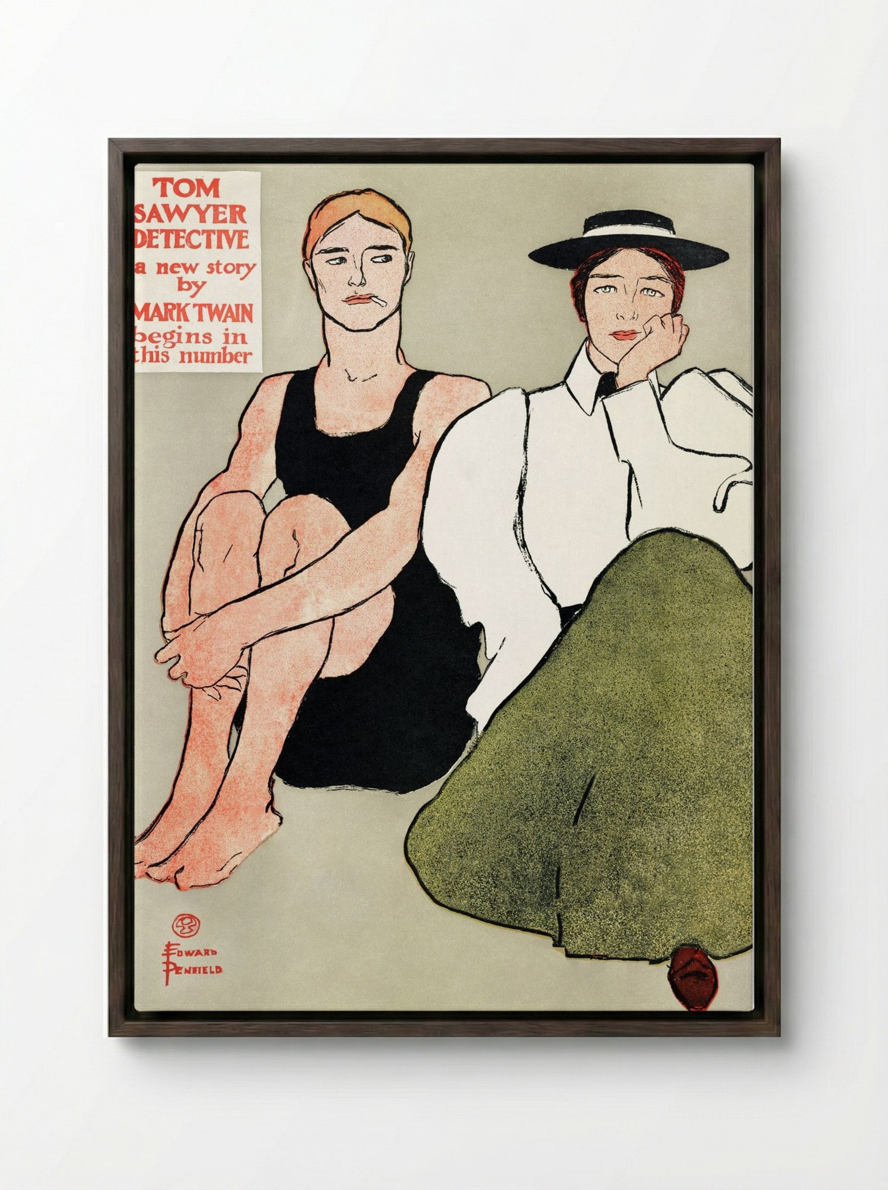 Two Seated Women - Edward Penfield - Framed Canvas Dark Wood