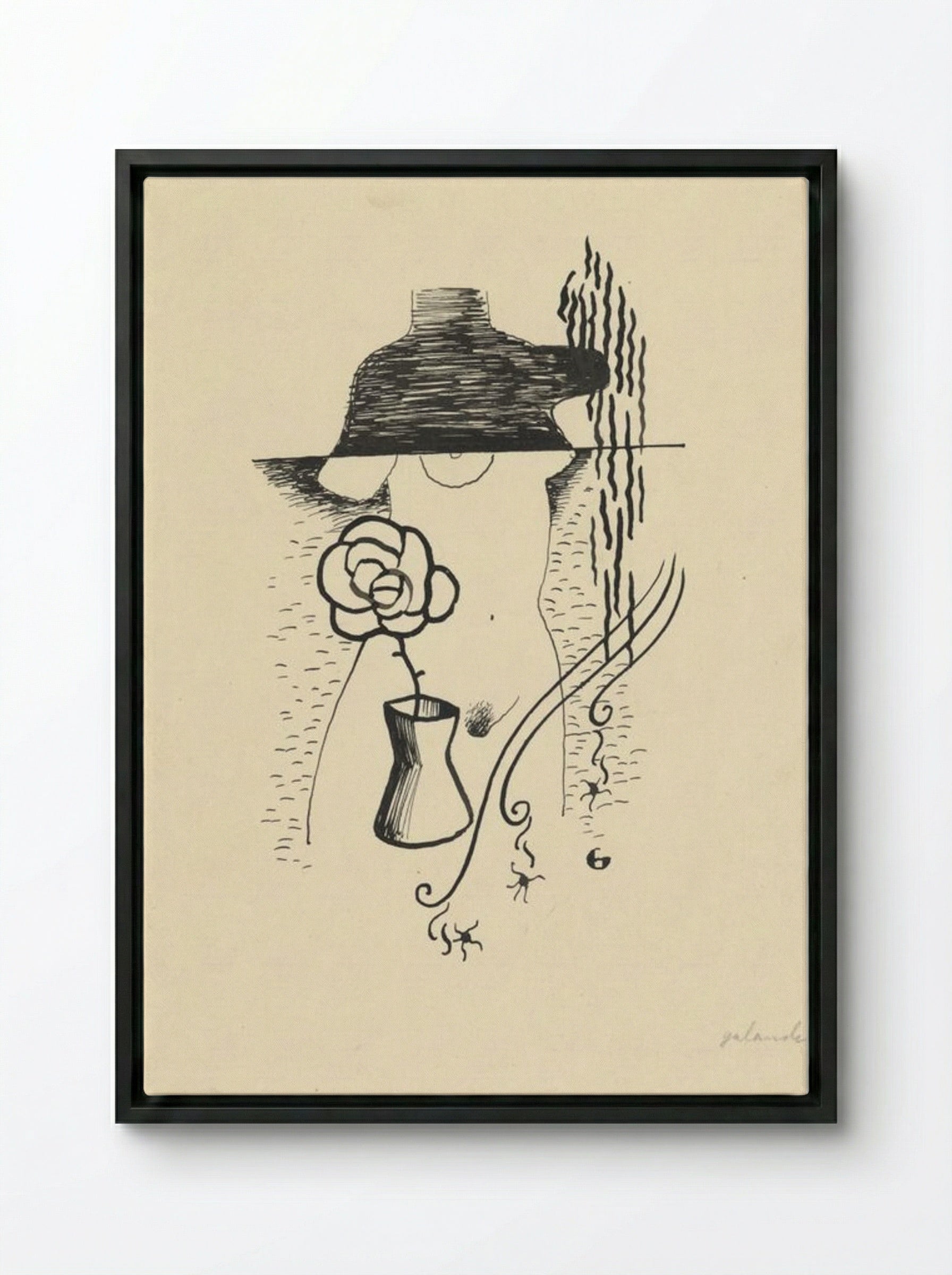 Woman and Flower - Mikuláš Galanda - Framed Canvas Black