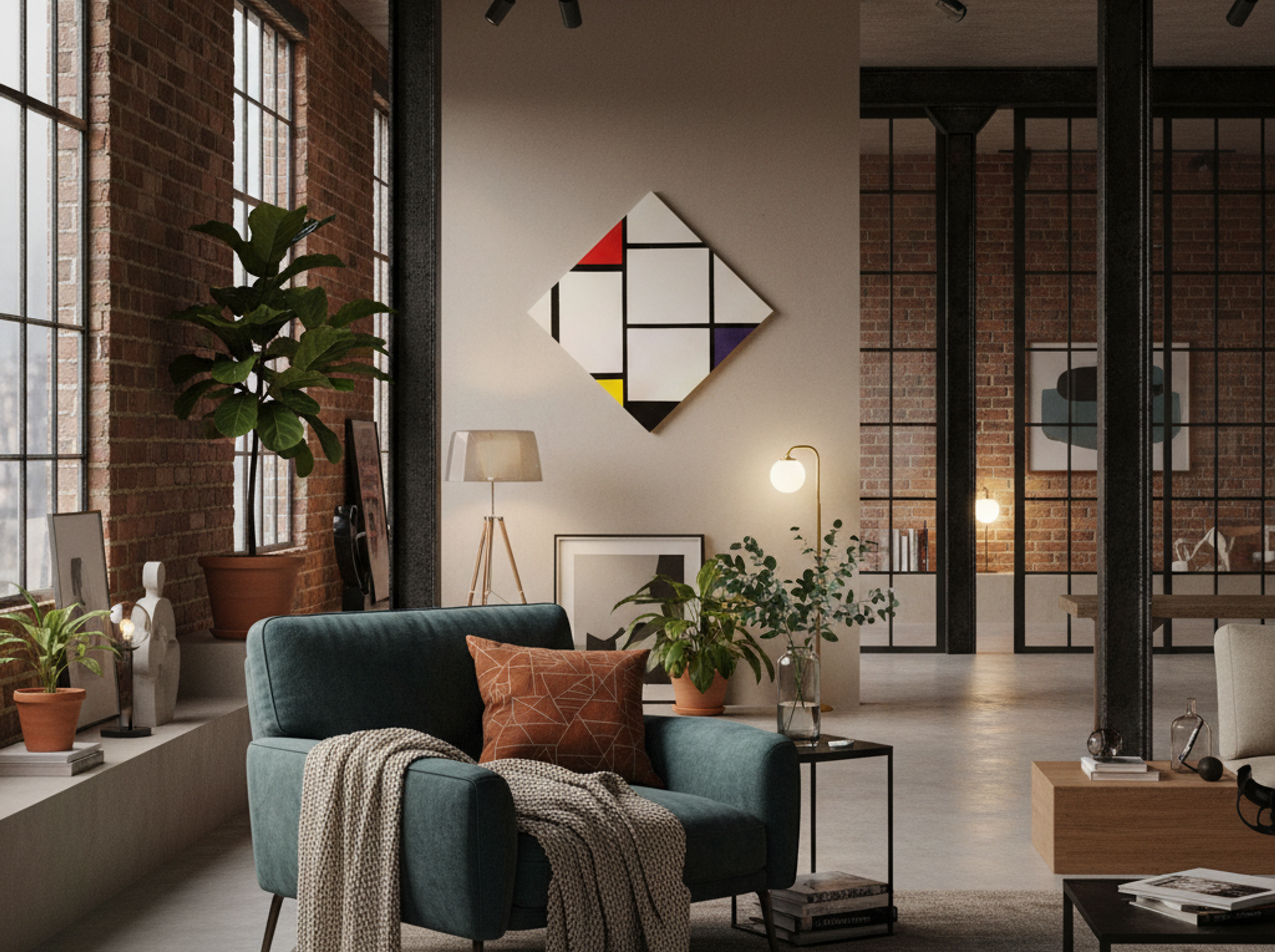 Lozenge Composition with Red, Gray, Blue, Yellow, and Black - Piet Mondrian - Lifestyle