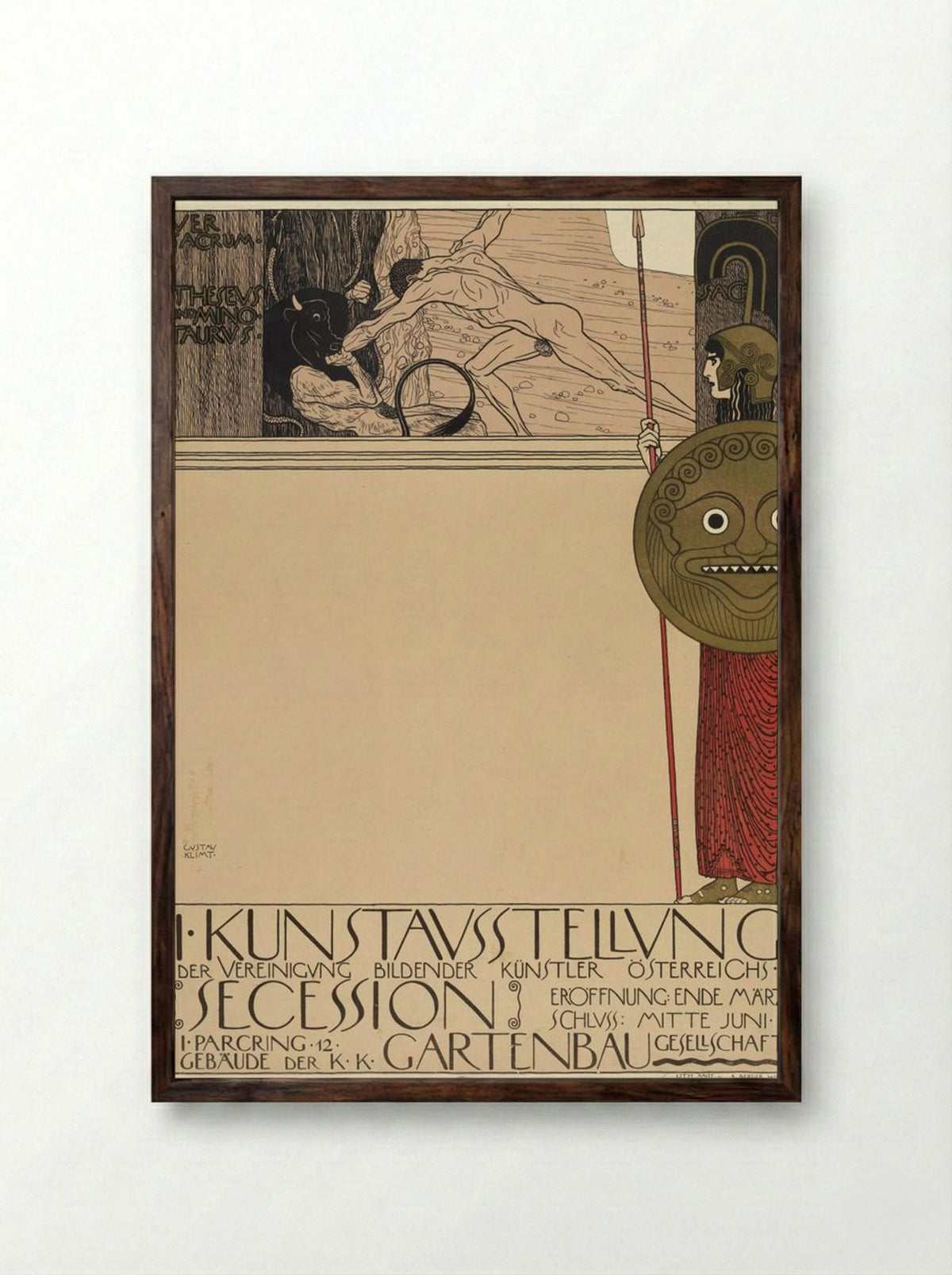 Poster for the 1st Secession Exhibition - Gustav Klimt - Framed Print Dark Wood
