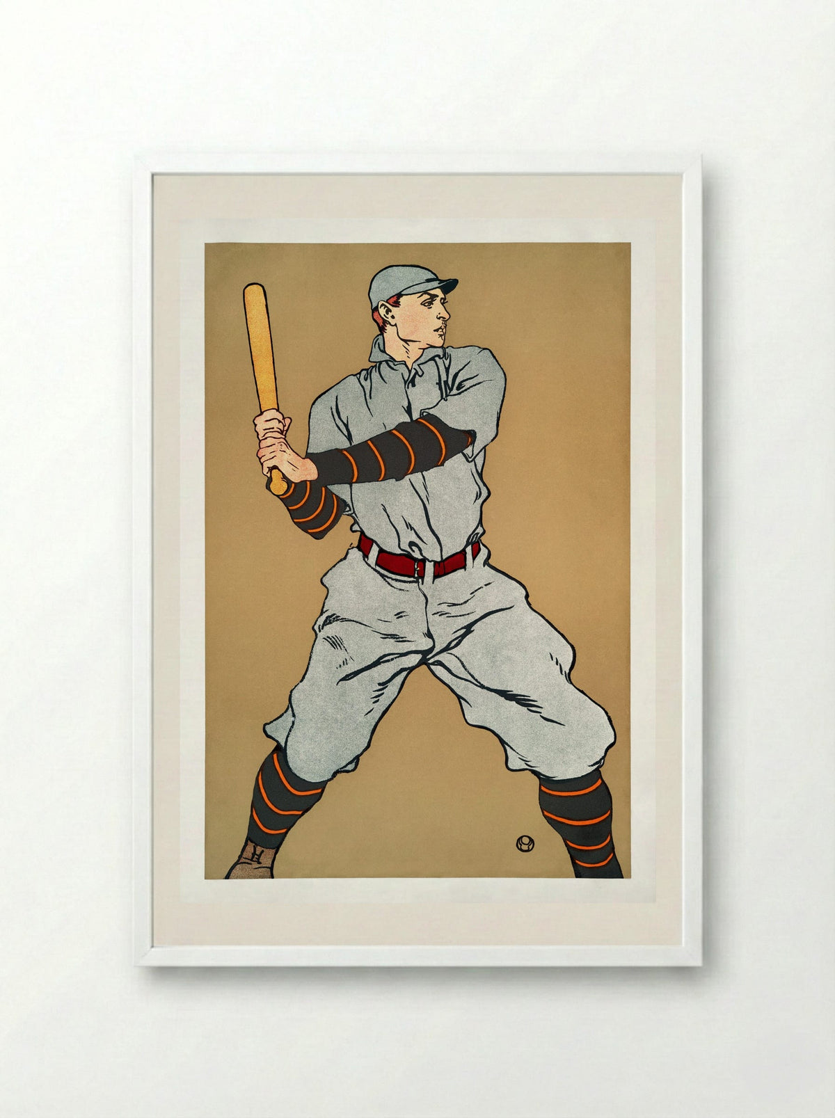Baseball Player Holding a Bat - Edward Penfield - Framed Print White
