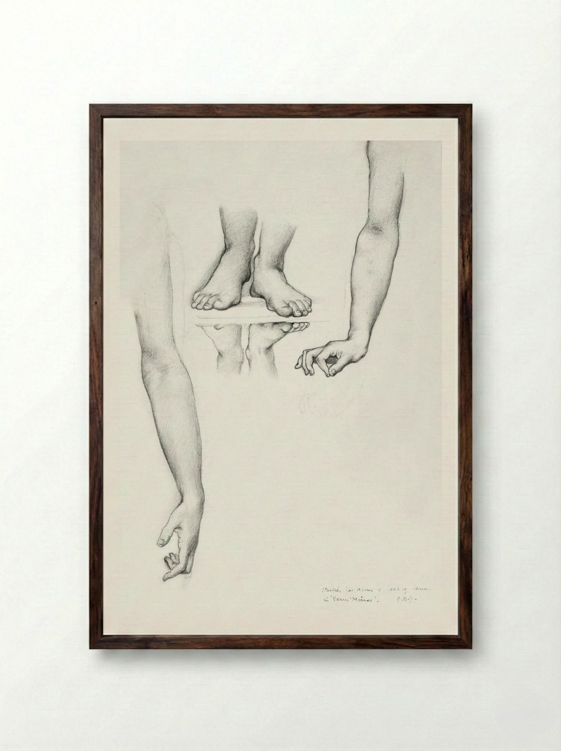 Study for 'The Mirror of Venus' (Arms and Feet) - Edward Burne-Jones - Framed Print Dark Wood