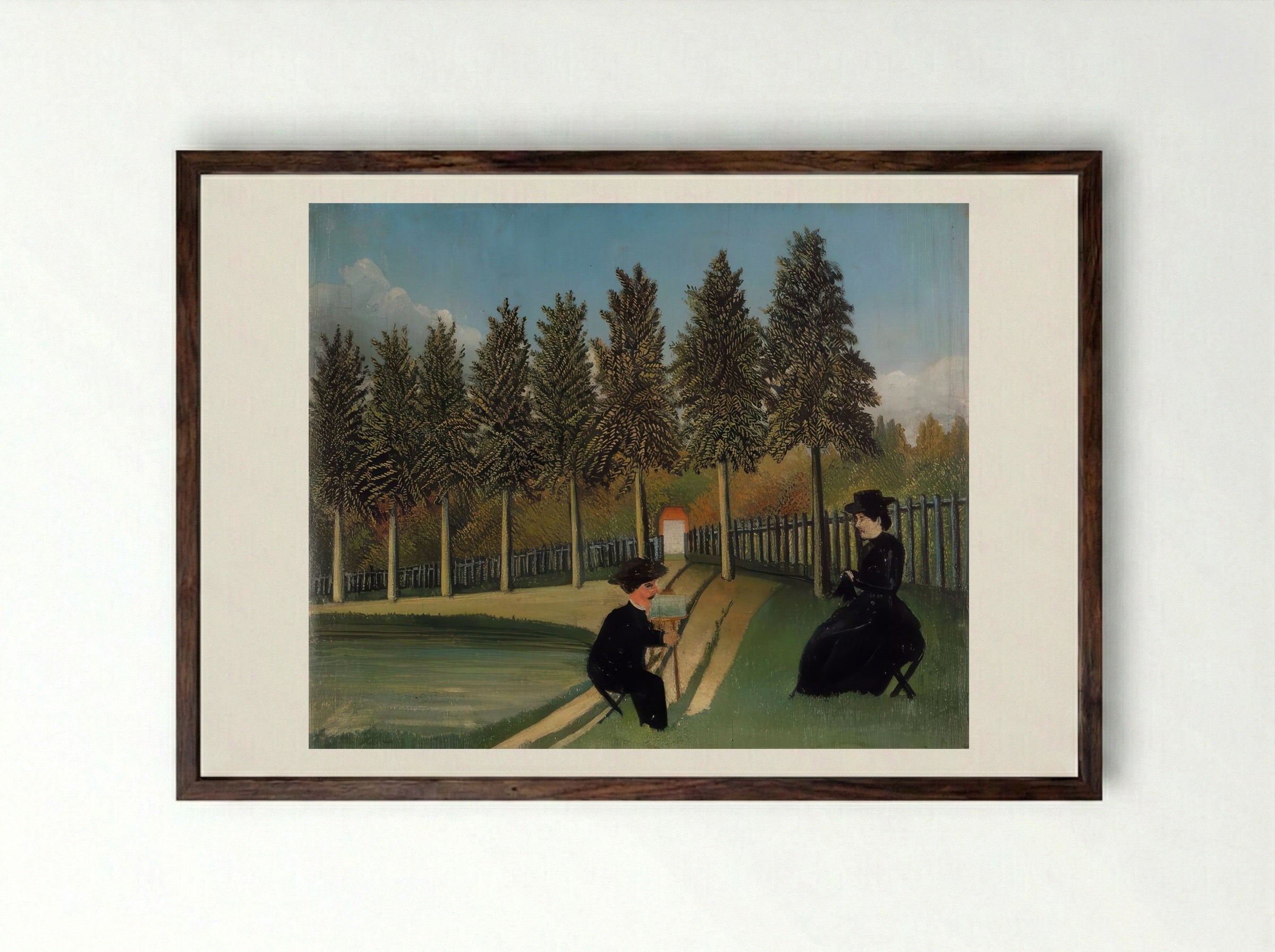 The Artist Painting His Wife by Henri Rousseau – Naïve Art Figurative Interior Print - Framed Print Dark Wood
