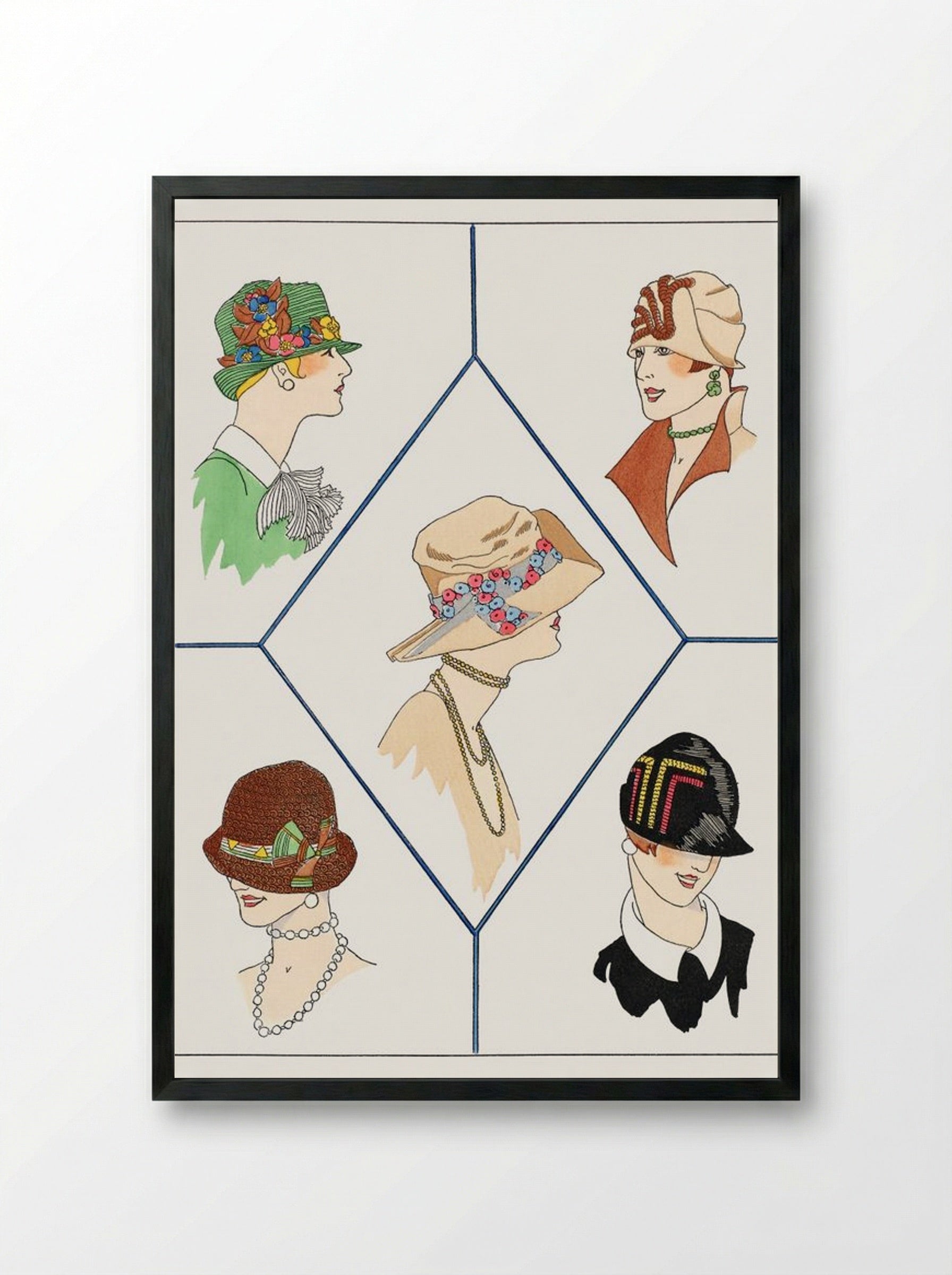 Five Different Women's Hats - Jeanne Duc - Framed Print Black
