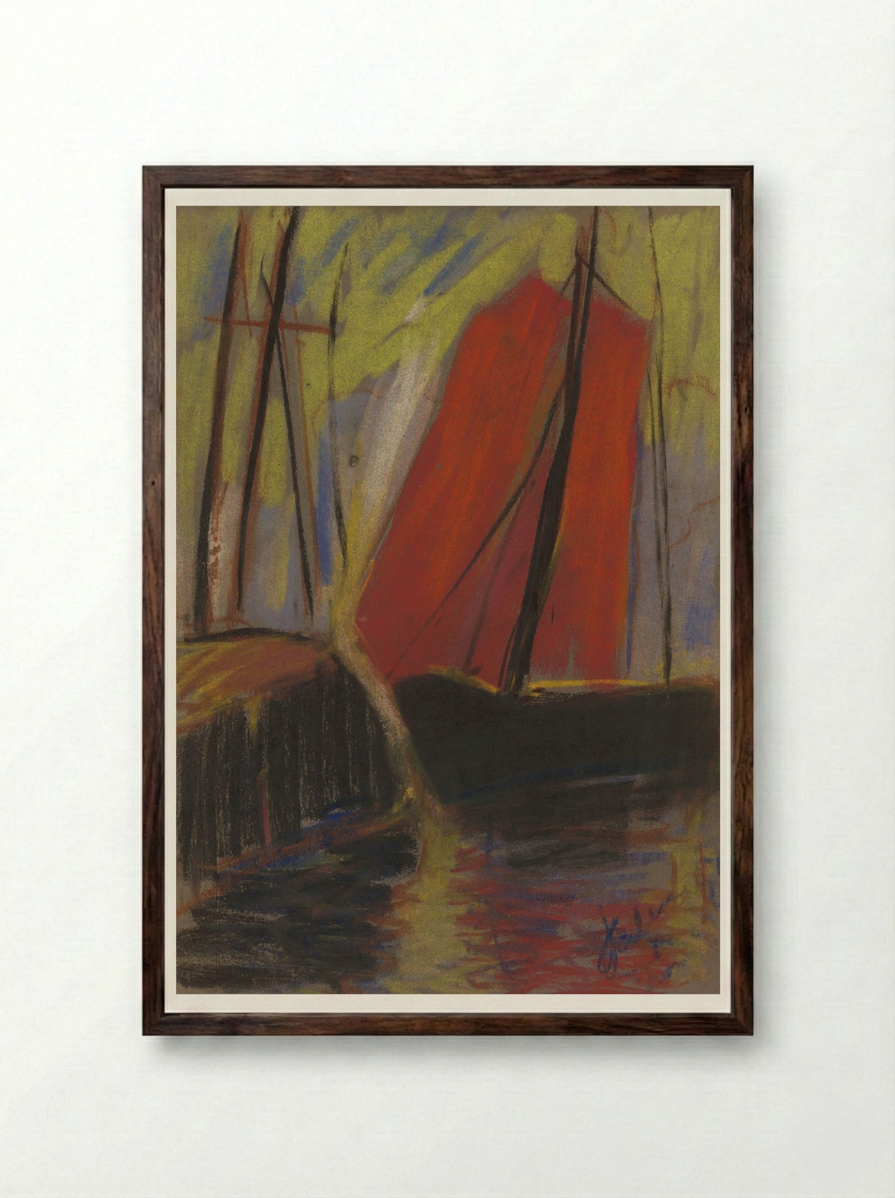 Red Yacht - Zolo Palugyay - Framed Print Dark Wood