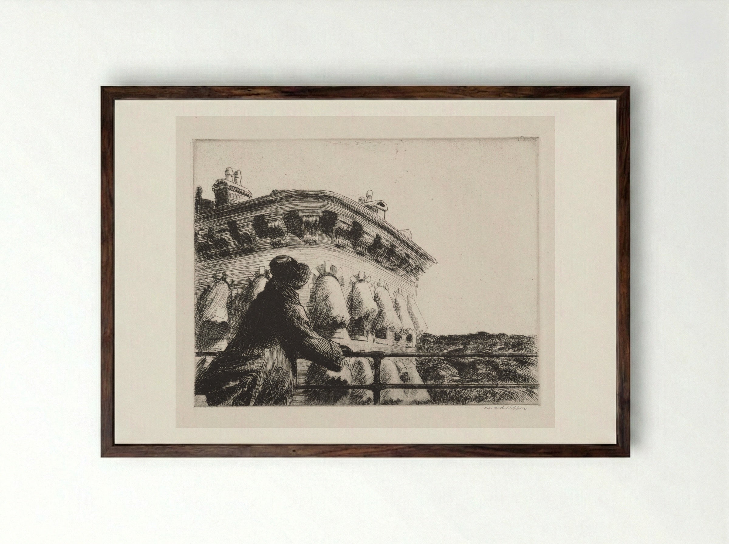 Girl on a Bridge - Edward Hopper - Framed Print Dark Wood
