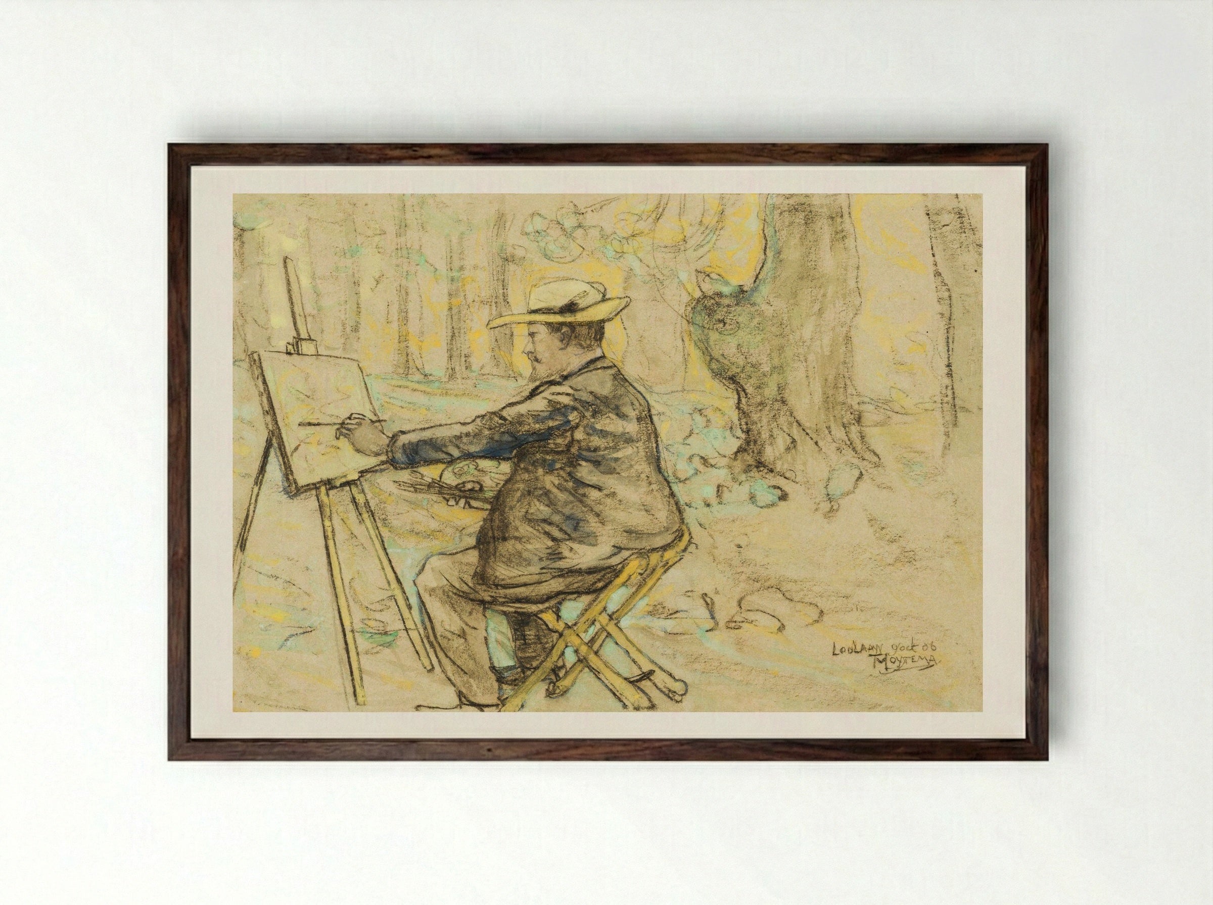 Portret van Henricus, schilderend in de Loolaan te Den Haag - Theodorus van Hoytema - Framed Print Dark Wood