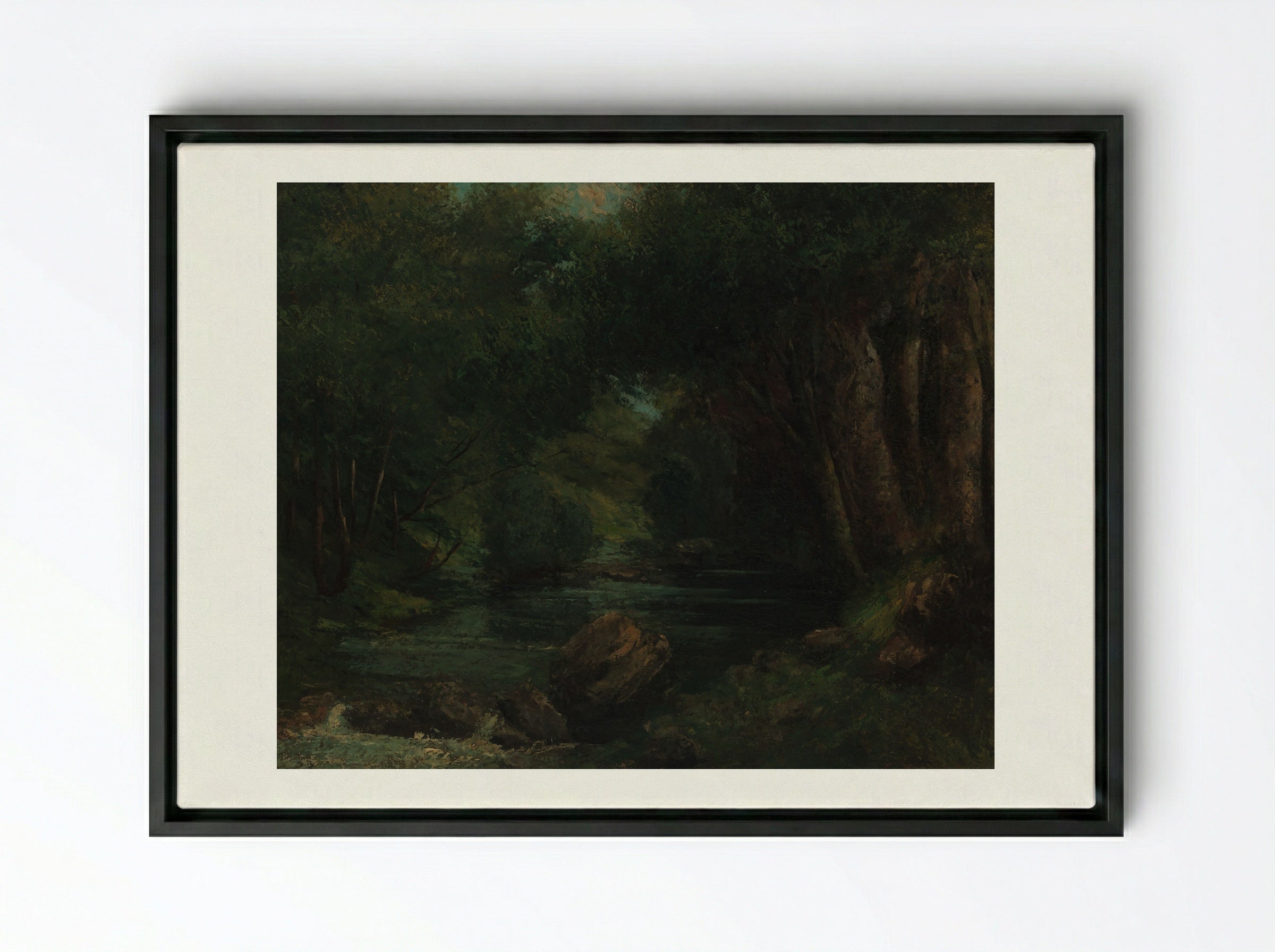 A Brook in the Forest - Gustave Courbet - Framed Canvas Black