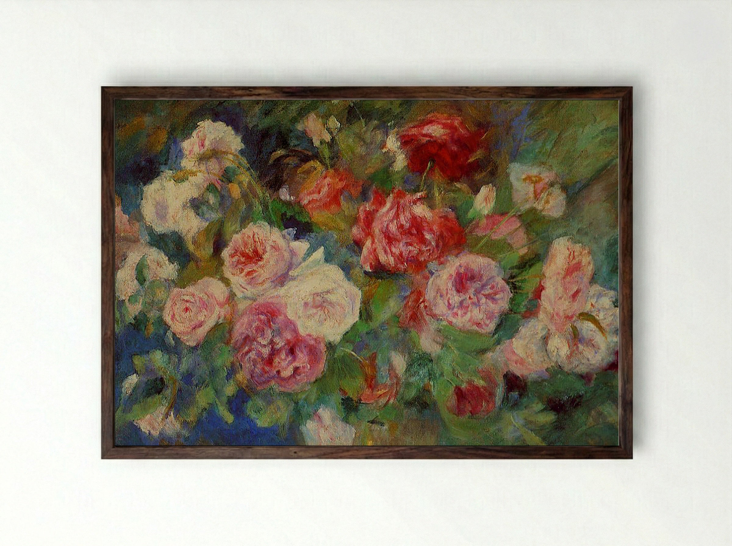 Roses - Pierre-Auguste Renoir - Framed Print Dark Wood