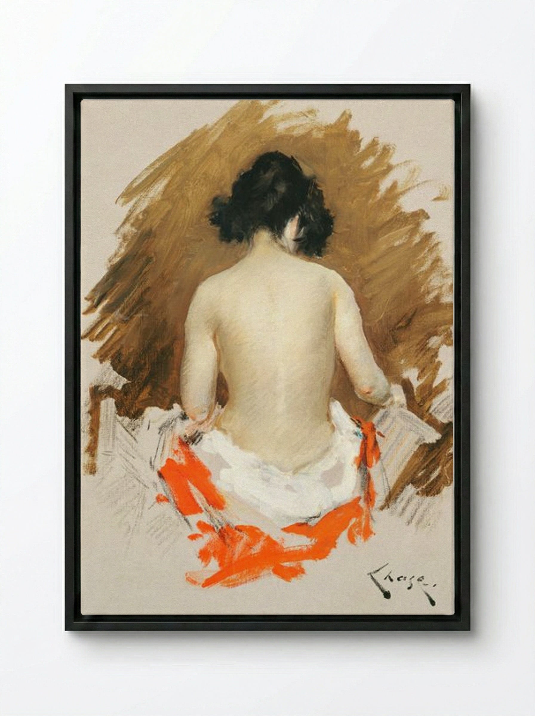 Nude with Kimono - William Merritt Chase - Framed Canvas Black