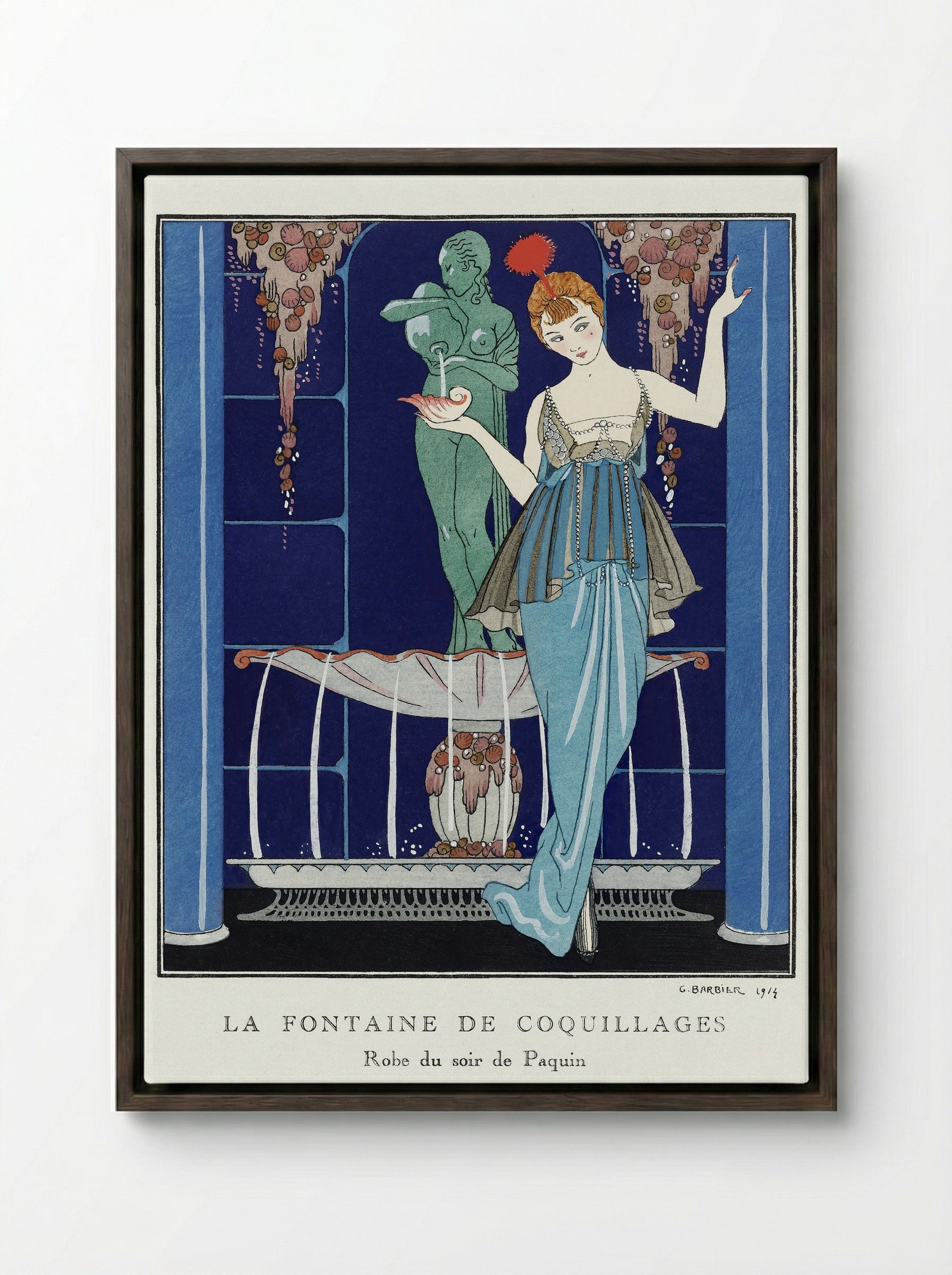 La Fontaine de Coquillages, Robe du Soir de Paquin - George Barbier - Framed Canvas Dark Wood