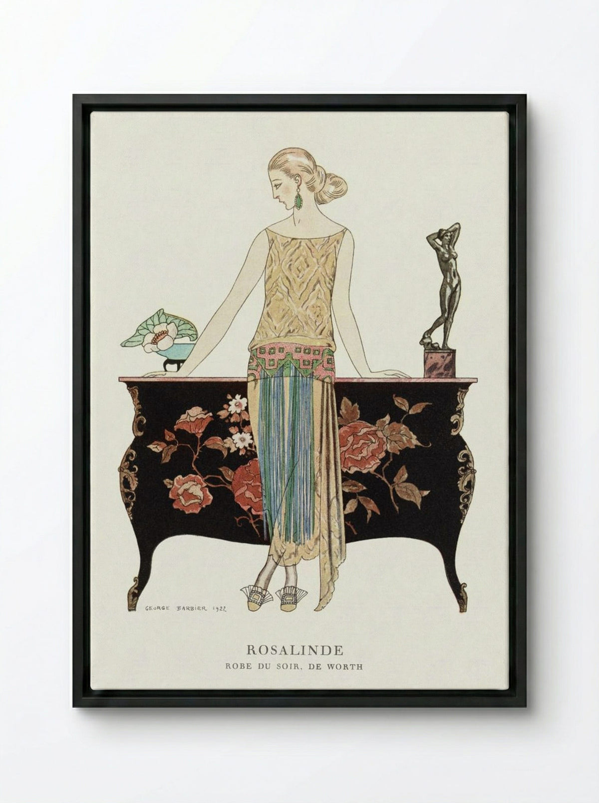 Rosalinde, Robe du Soir, de Worth - George Barbier - Framed Canvas Black