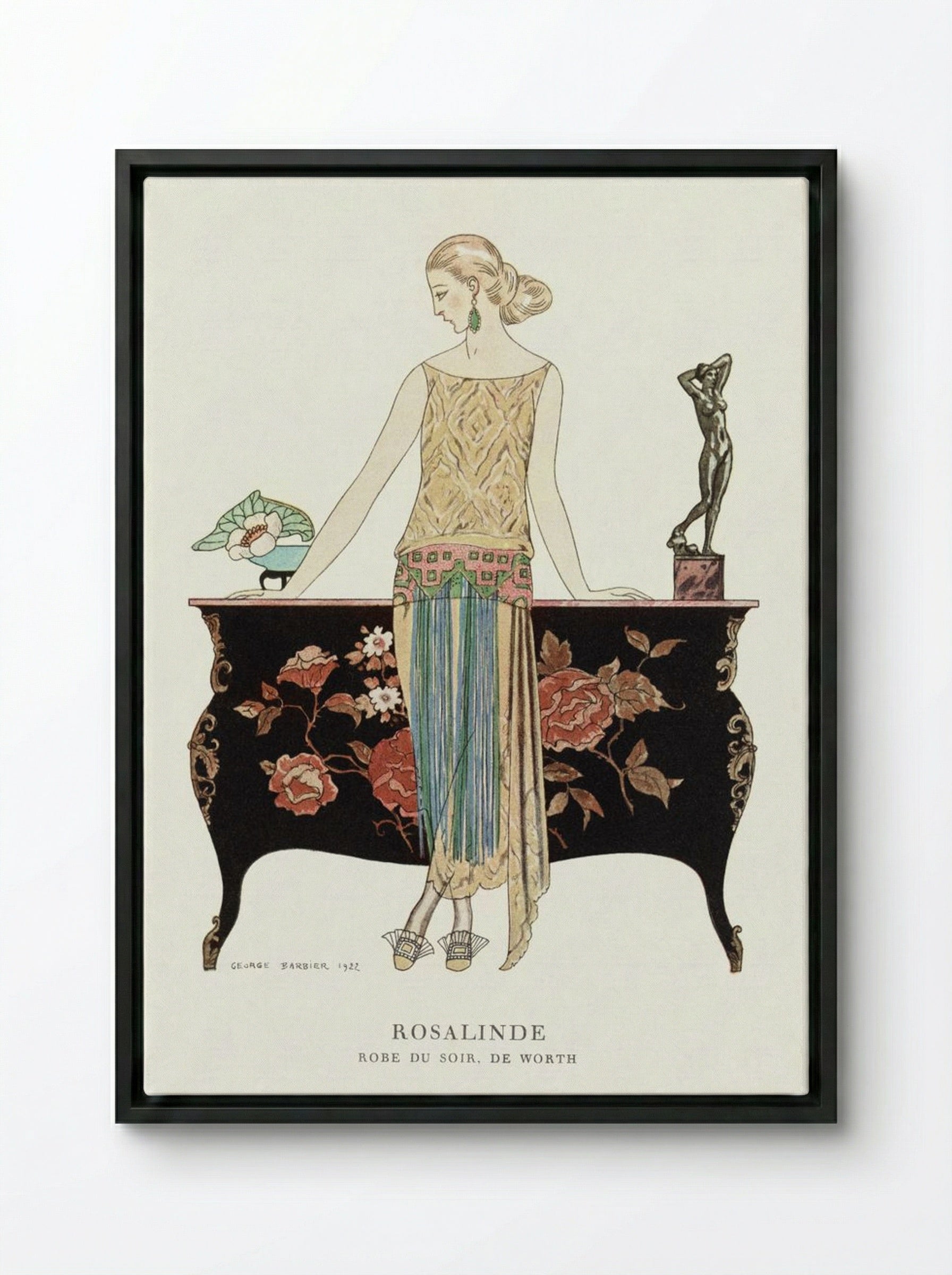 Rosalinde, Robe du Soir, de Worth - George Barbier - Framed Canvas Black