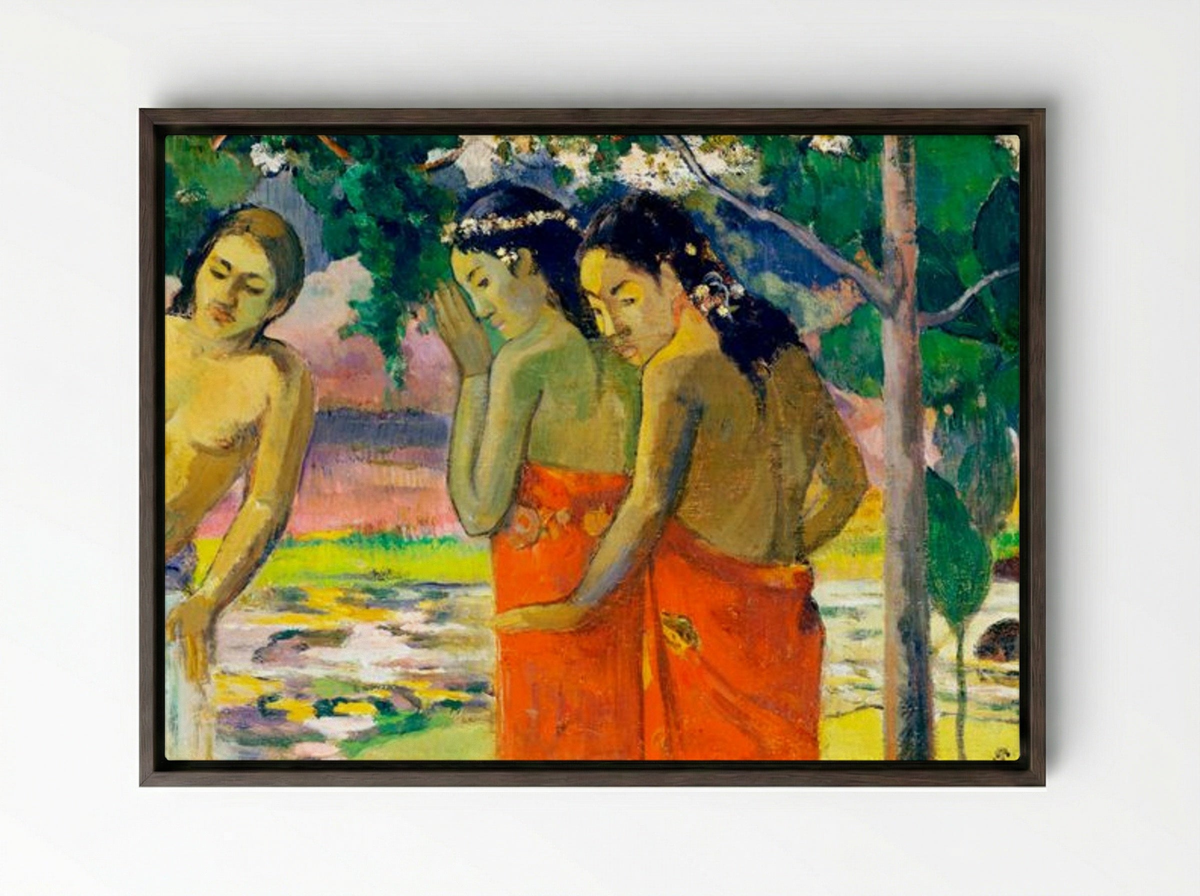 Three Tahitian Women - Paul Gauguin - Framed Canvas Dark Wood