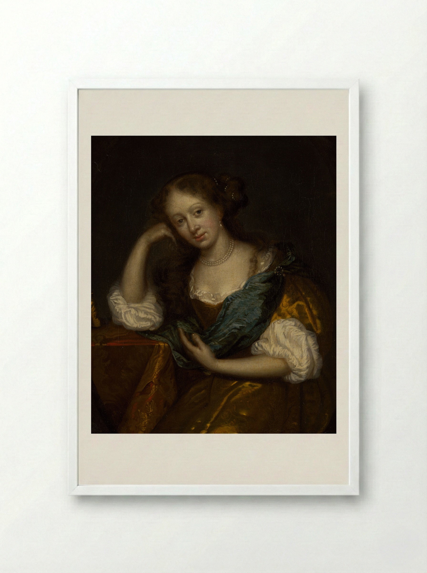 In Thought - Godfried Schalcken - Framed Print White