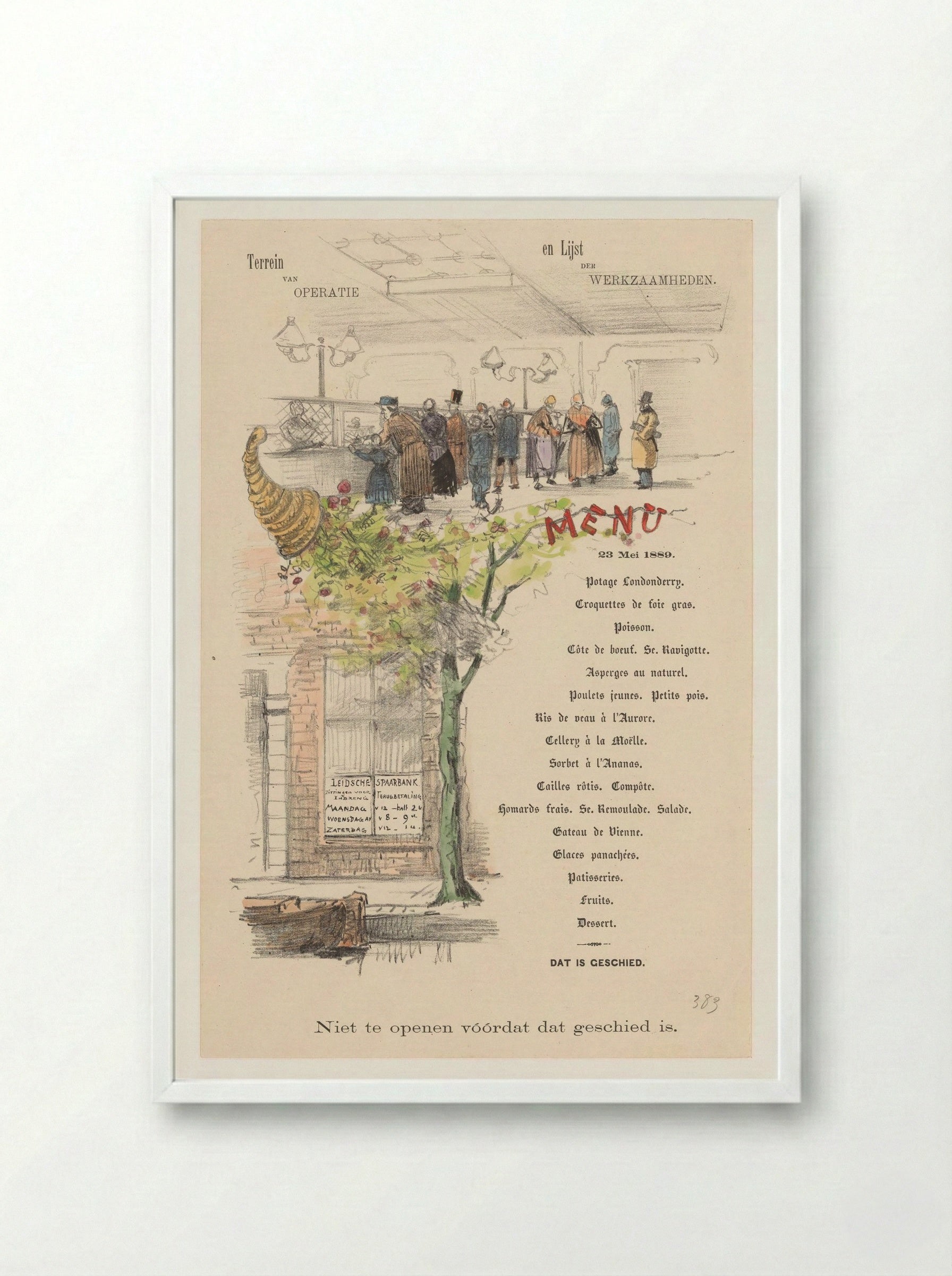 Menu for the Leidsche Spaarbank - Theo van Hoytema - Framed Print White
