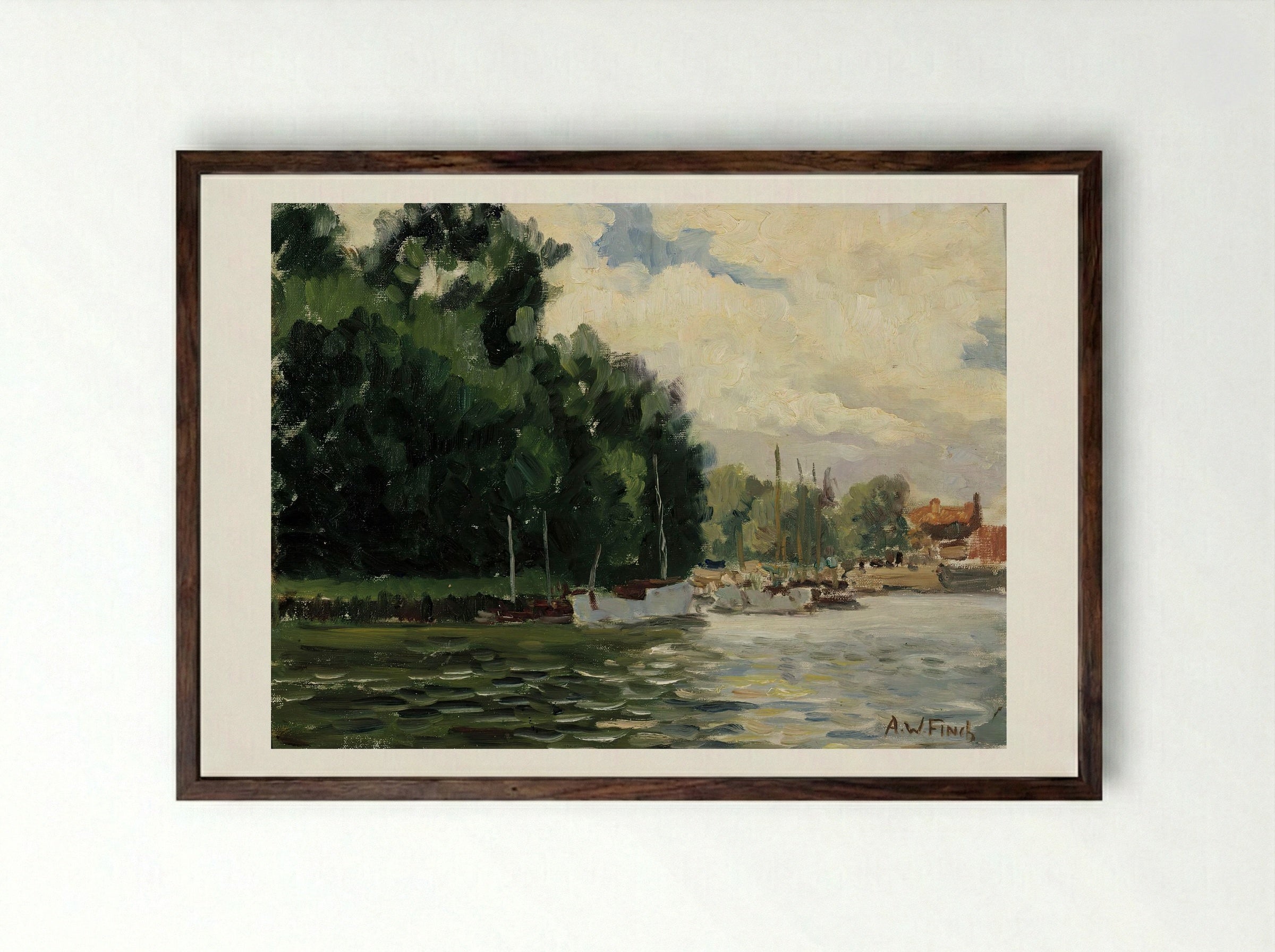 Richmond, Thames - Alfred William Finch - Framed Print Dark Wood