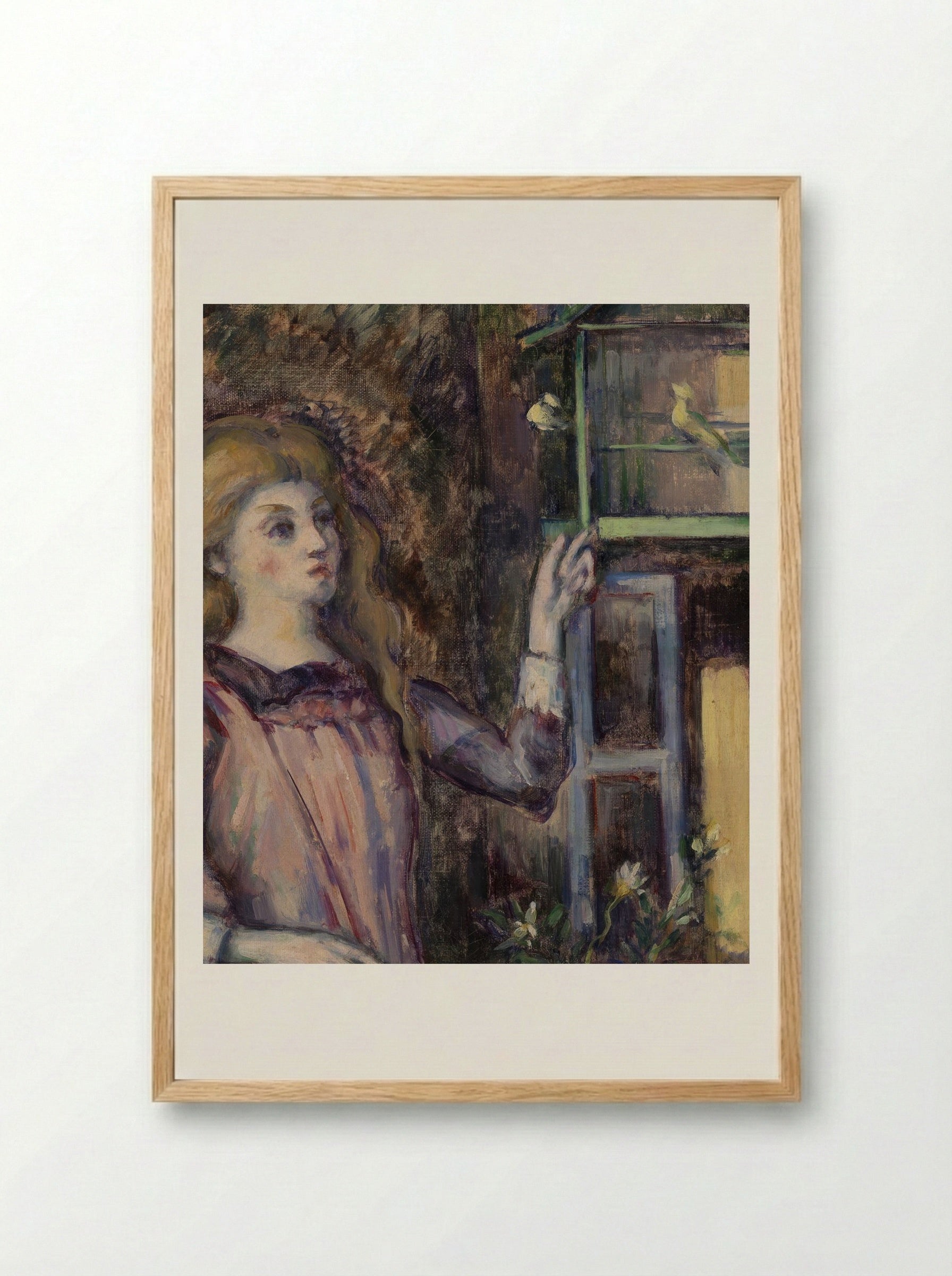Girl with a Birdcage - Paul Cézanne - Framed Print Wood