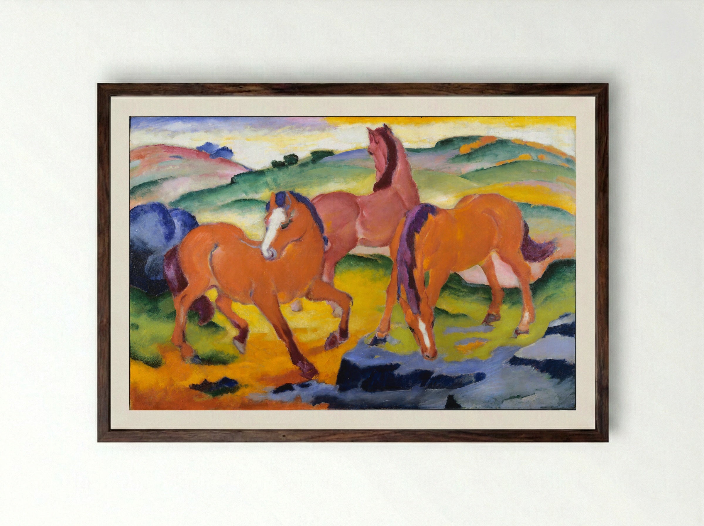 Grazing Horses IV - Franz Marc - Framed Print Dark Wood