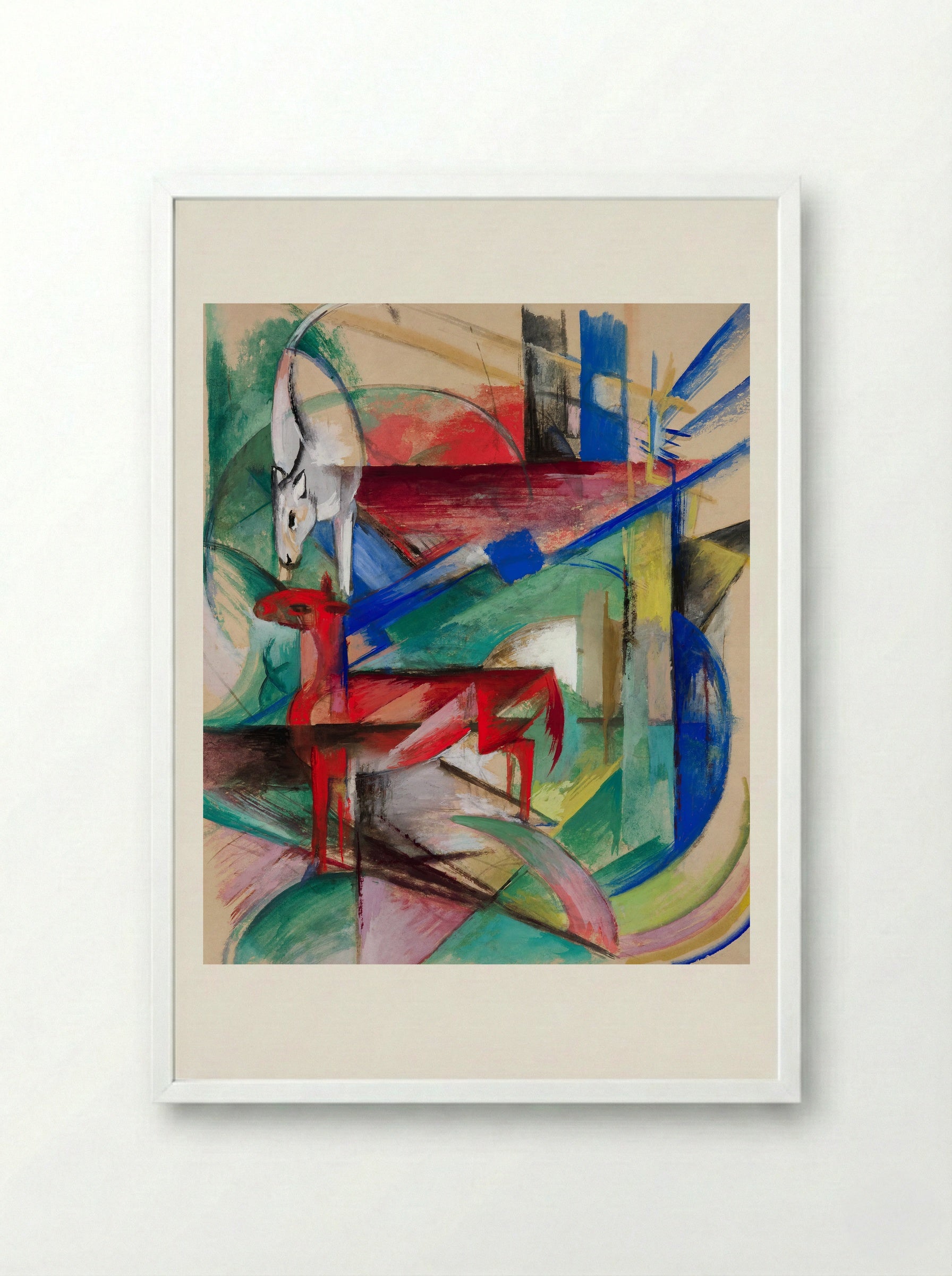 Landscape with Animals - Franz Marc - Framed Print White