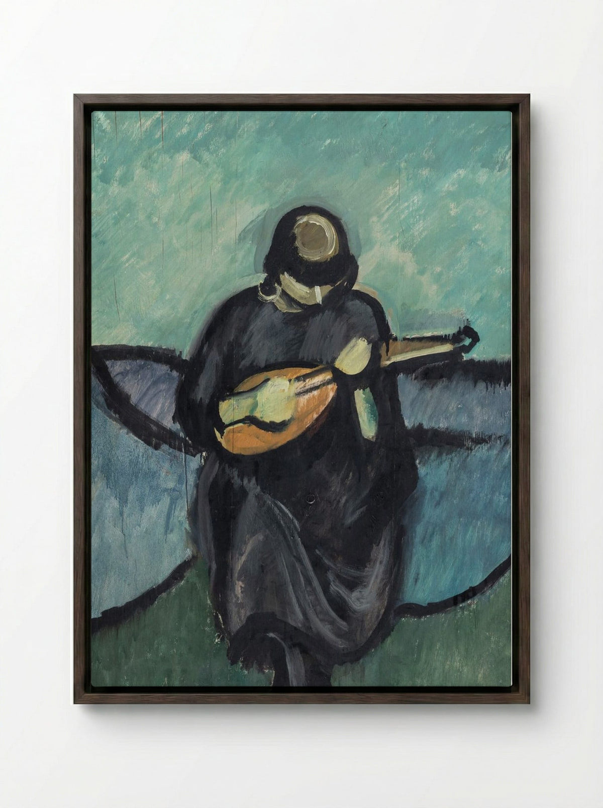 Mandolin Player - Harald Giersing - Framed Canvas Dark Wood