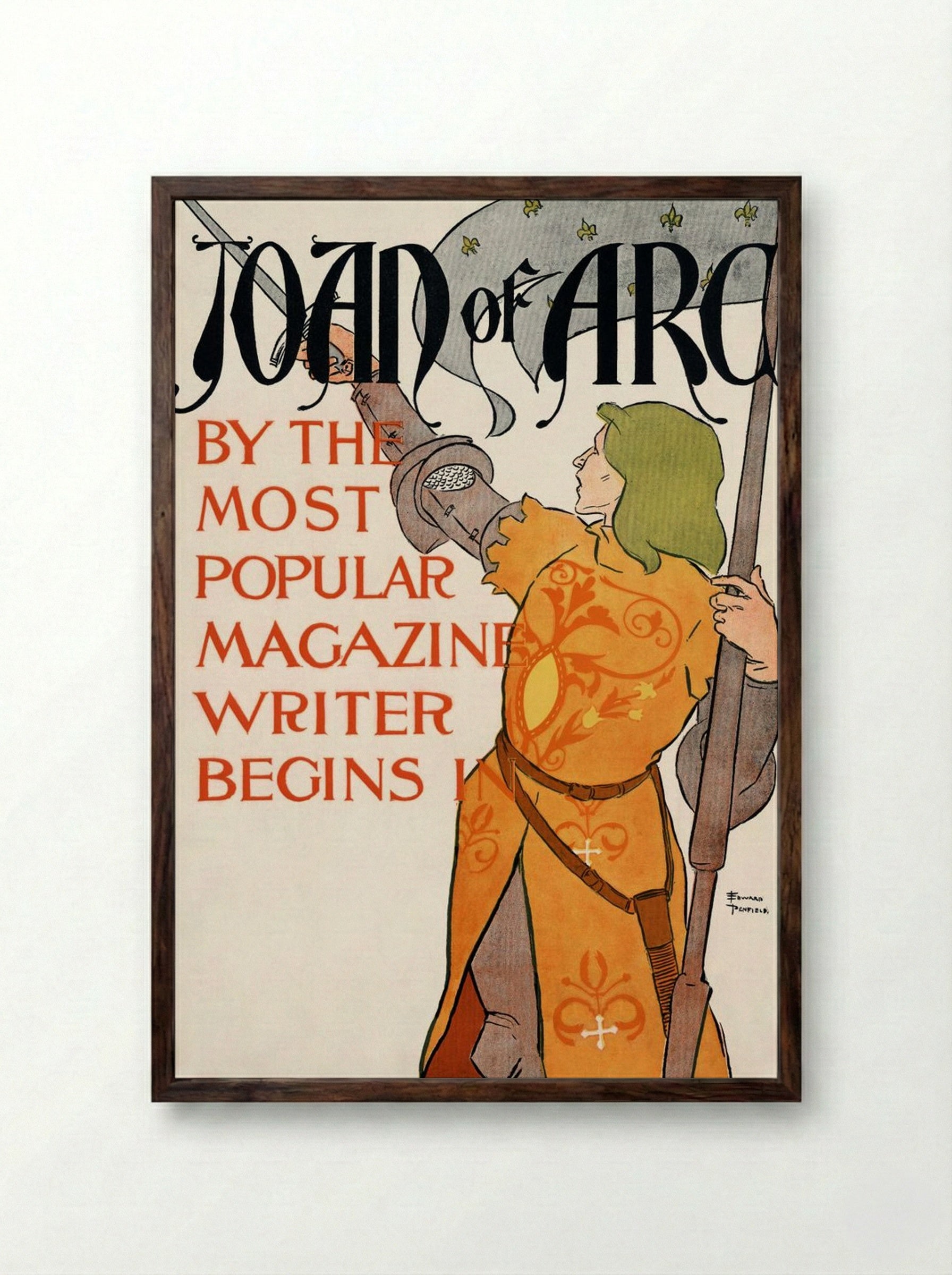 Joan of Arc - Edward Penfield - Framed Print Dark Wood