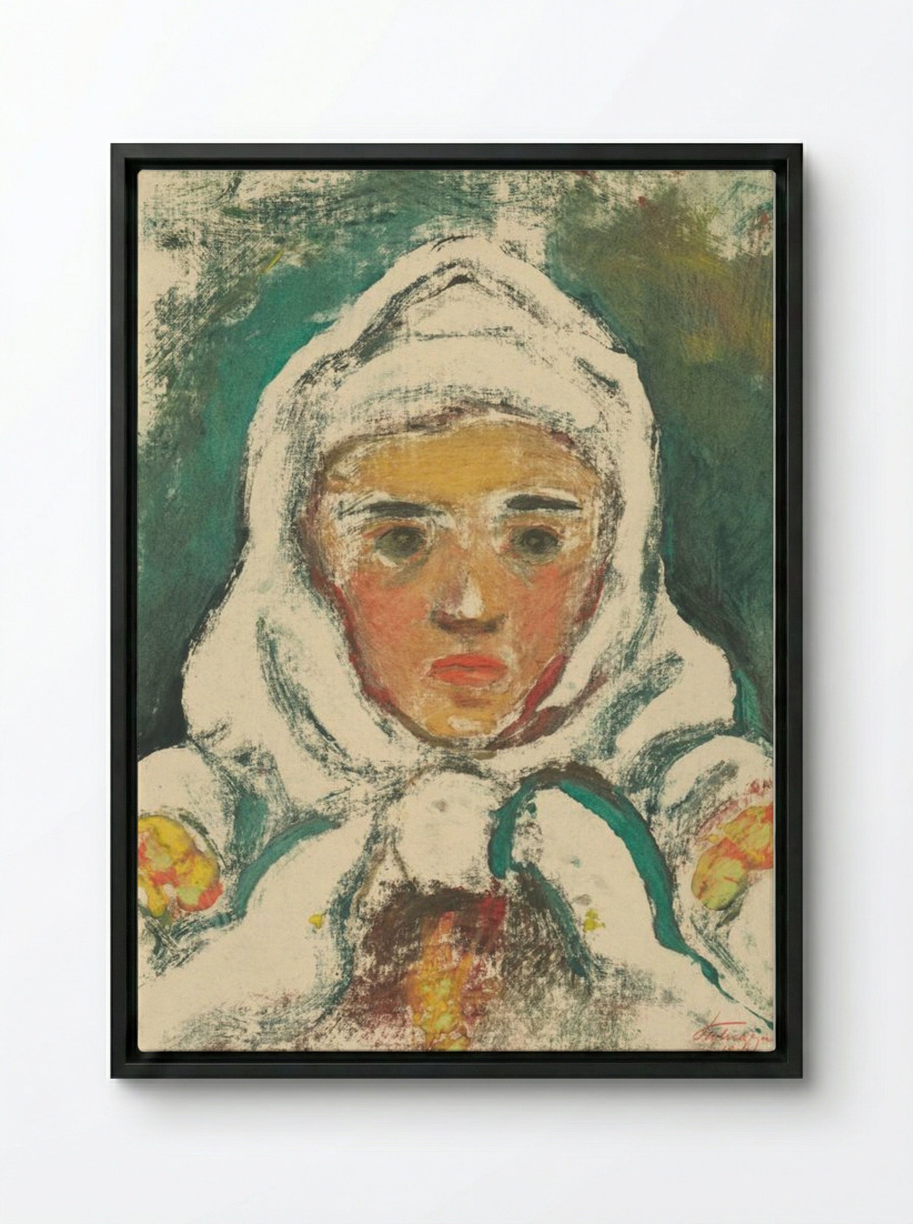 The Head of a Villager - Zolo Palugyay - Framed Canvas Black