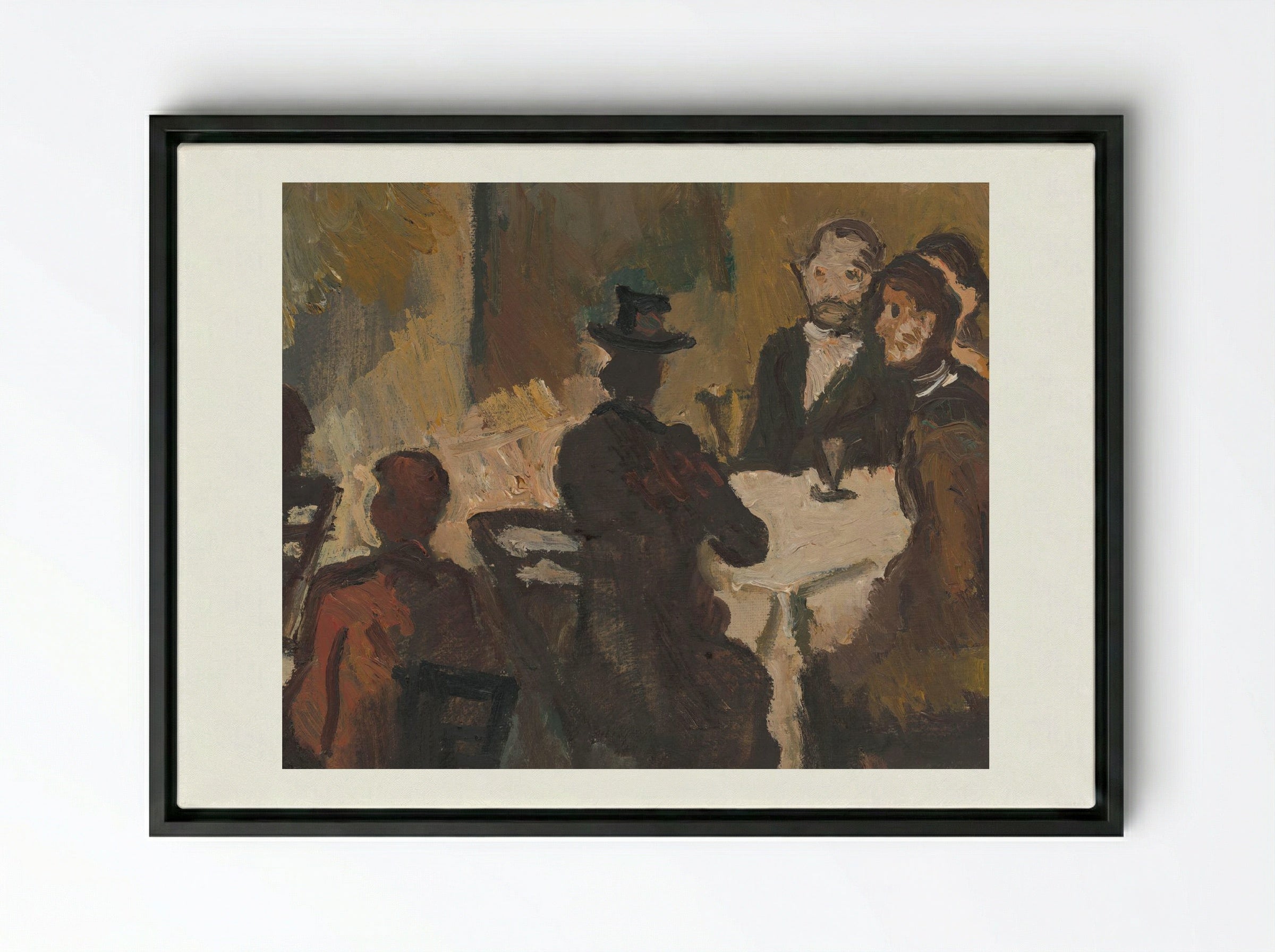 Company in a Coffee Shop - Cyprián Majerník - Framed Canvas Black