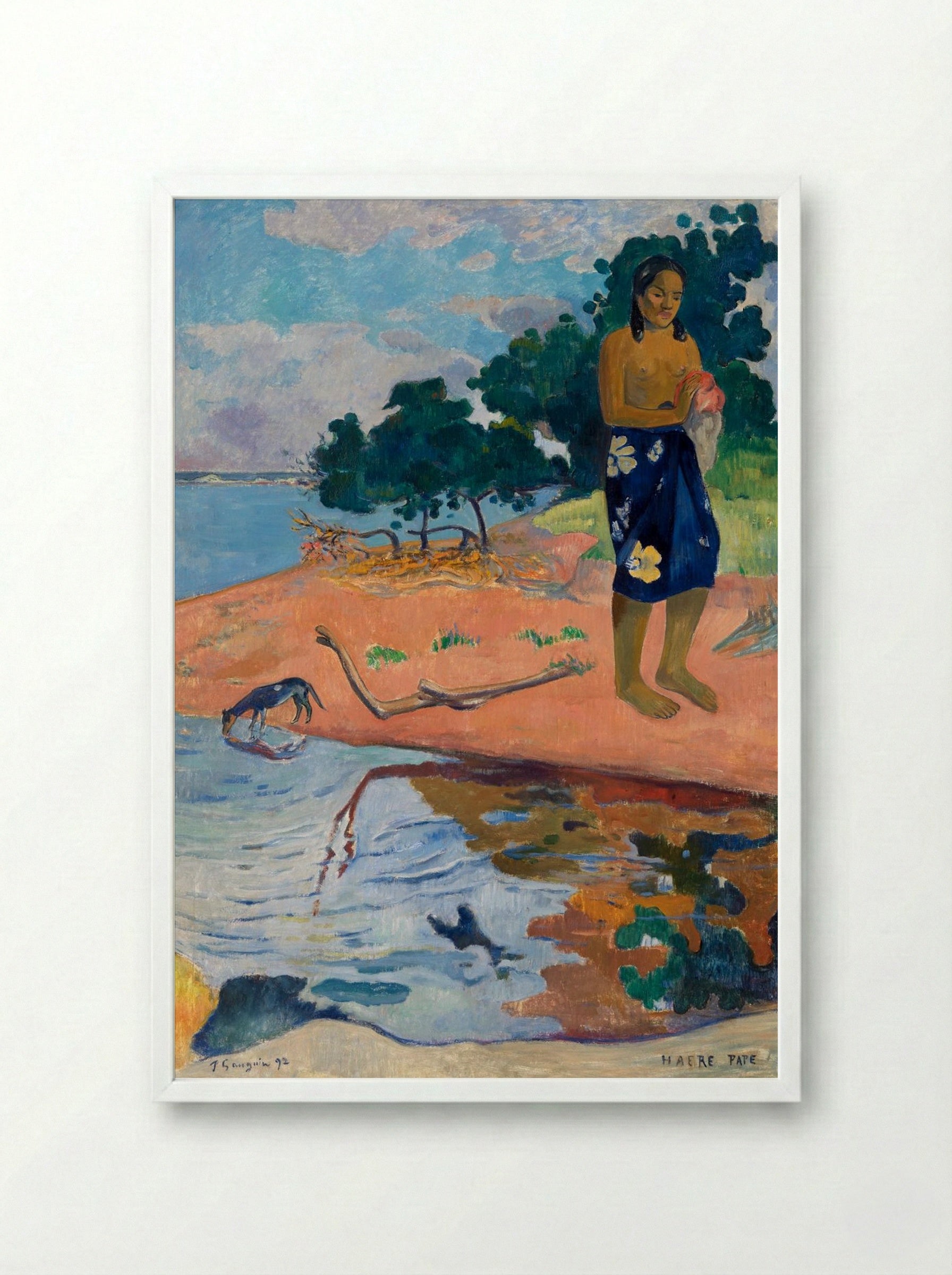 Haere Pape (Water is Sacred) - Paul Gauguin - Framed Print White