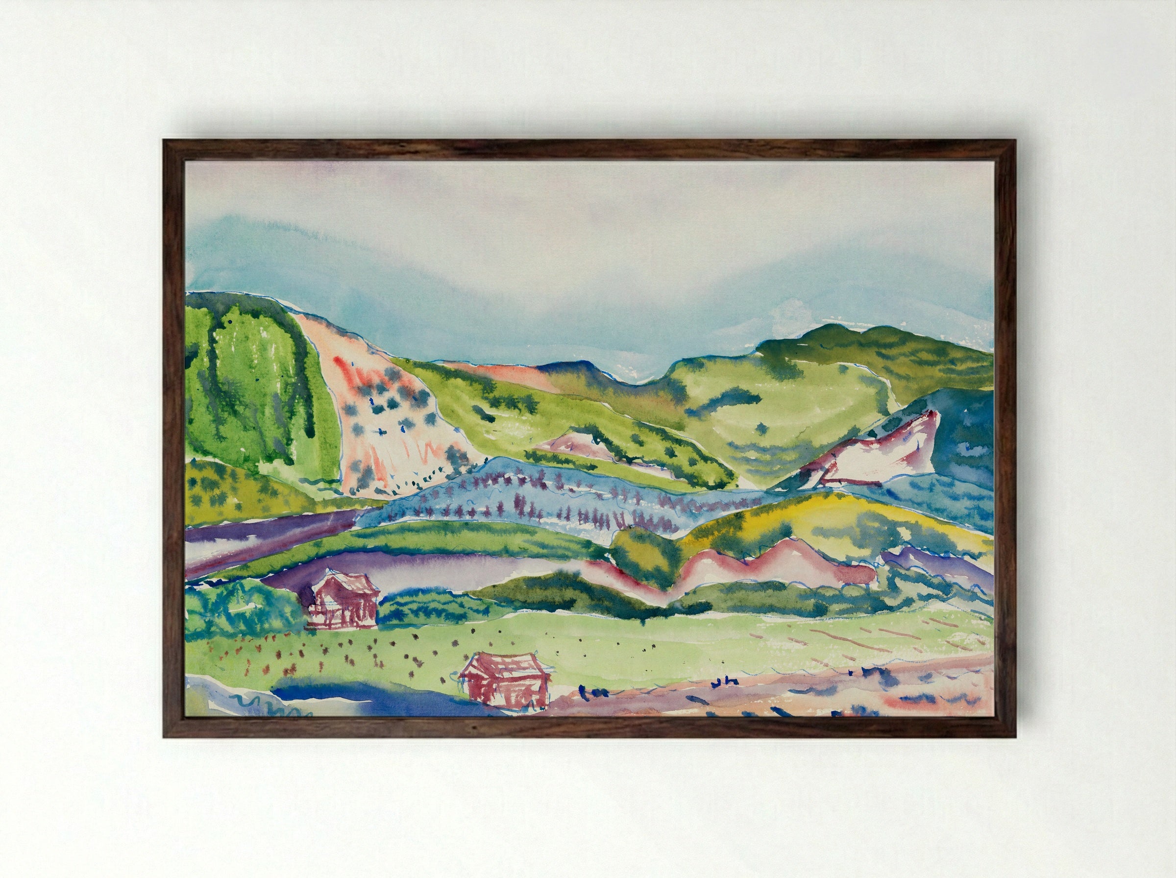 Mountain with Red House - Charles Demuth - Framed Print Dark Wood