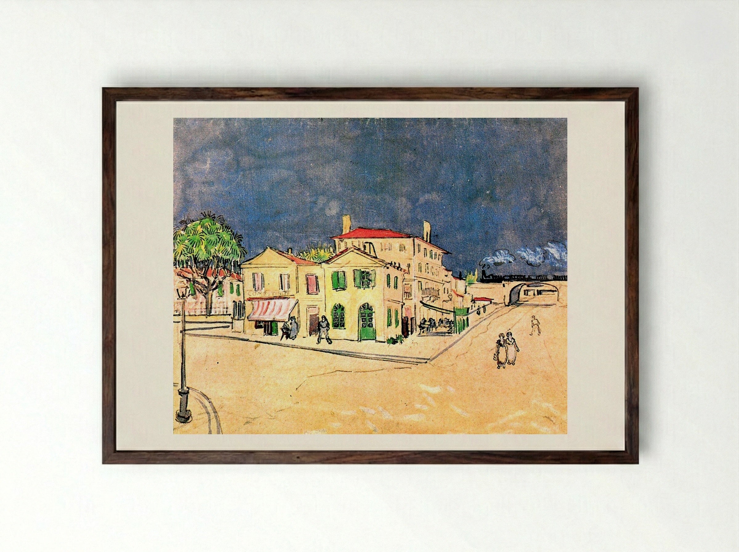 The Yellow House (Vincent's House in Arles) - Vincent van Gogh - Framed Print Dark Wood
